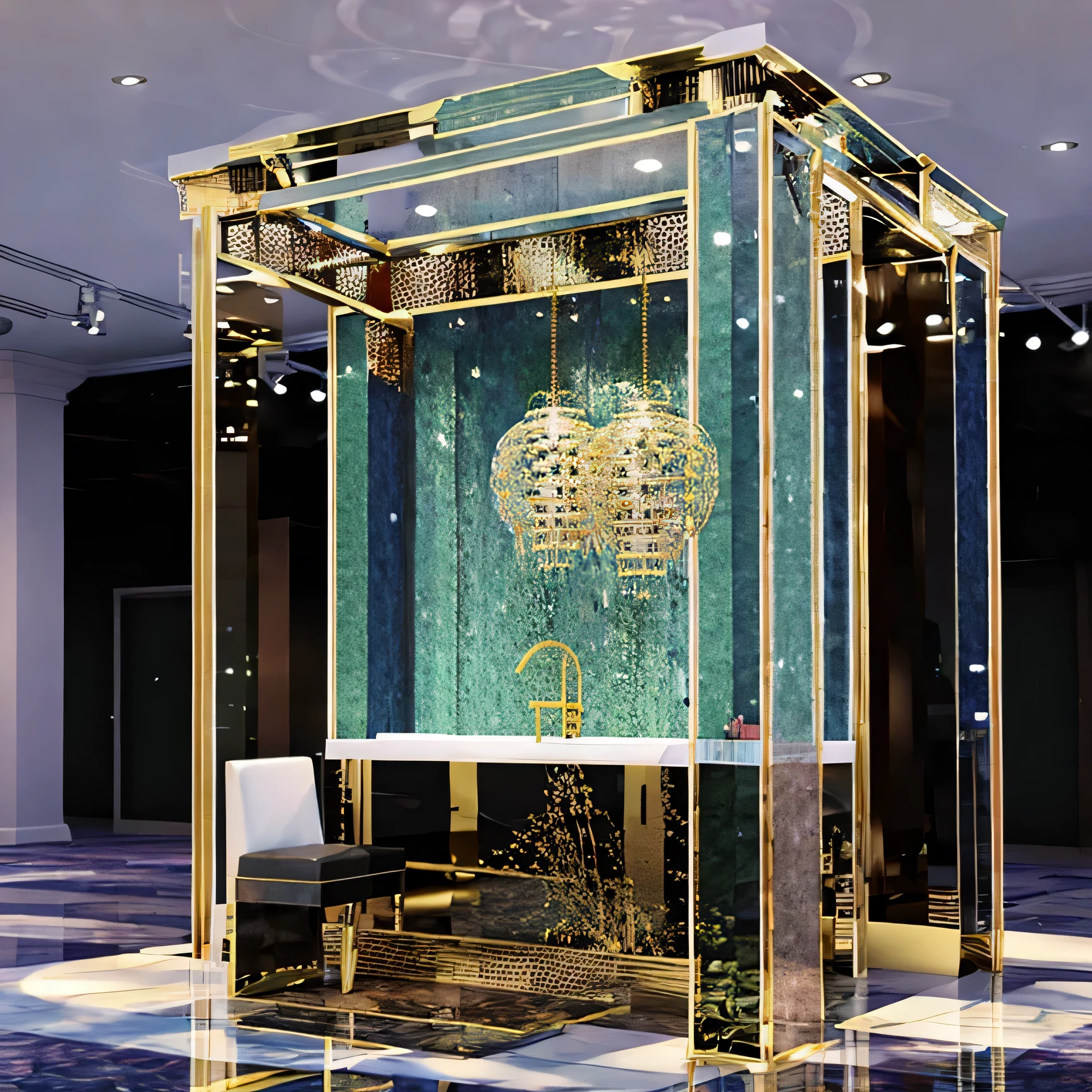 (masterpiece, best quality:1.2), Food and Beverage Exhibition, Features of beauty products in 2024 Year of the Dragon, neoclassical style, 2024 trends, complete exhibition stand, Booth renderings, rendering, precise Booth renderings, Product booth, full view, Realistic booth