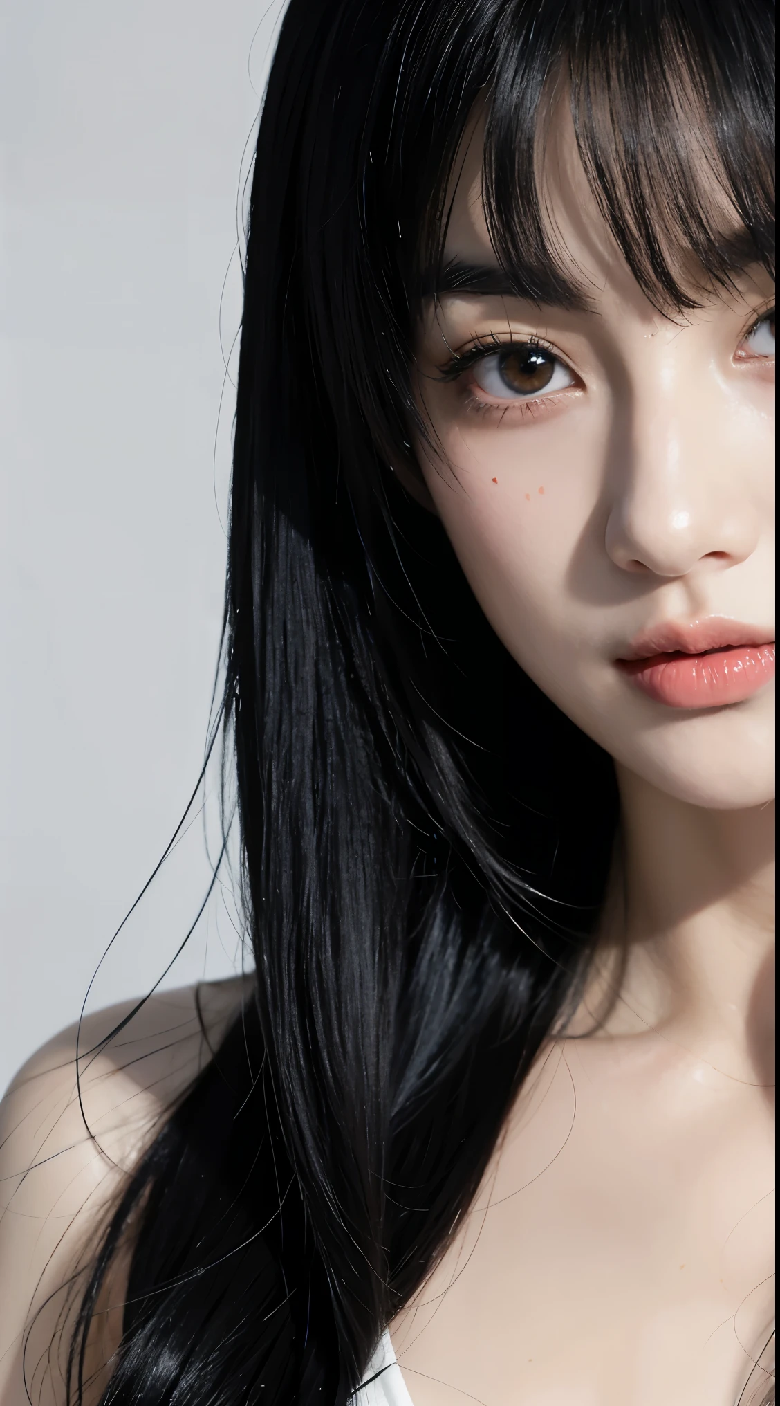 Close-up of a woman with long black hair and black top, she has black hair,Have bangs, Kurohime cuts hair, Black-haired Ishidaho, black and white comic style, Hinata Hinata, 17 year old anime goth girl, Anime portrait of Shiina Ringo, This is Junji's style, Junji is 4k