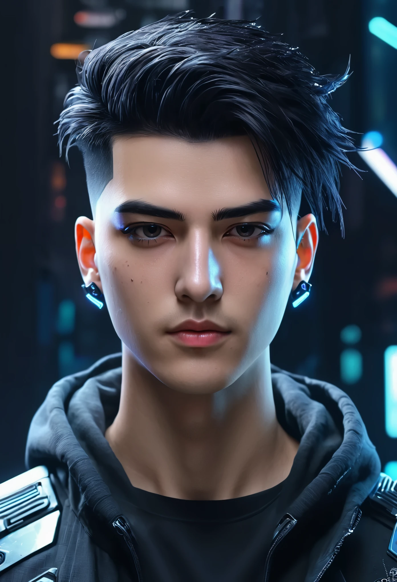 Change background cyberpunk handsome boy, realistic face, 8k, ultra realistic,