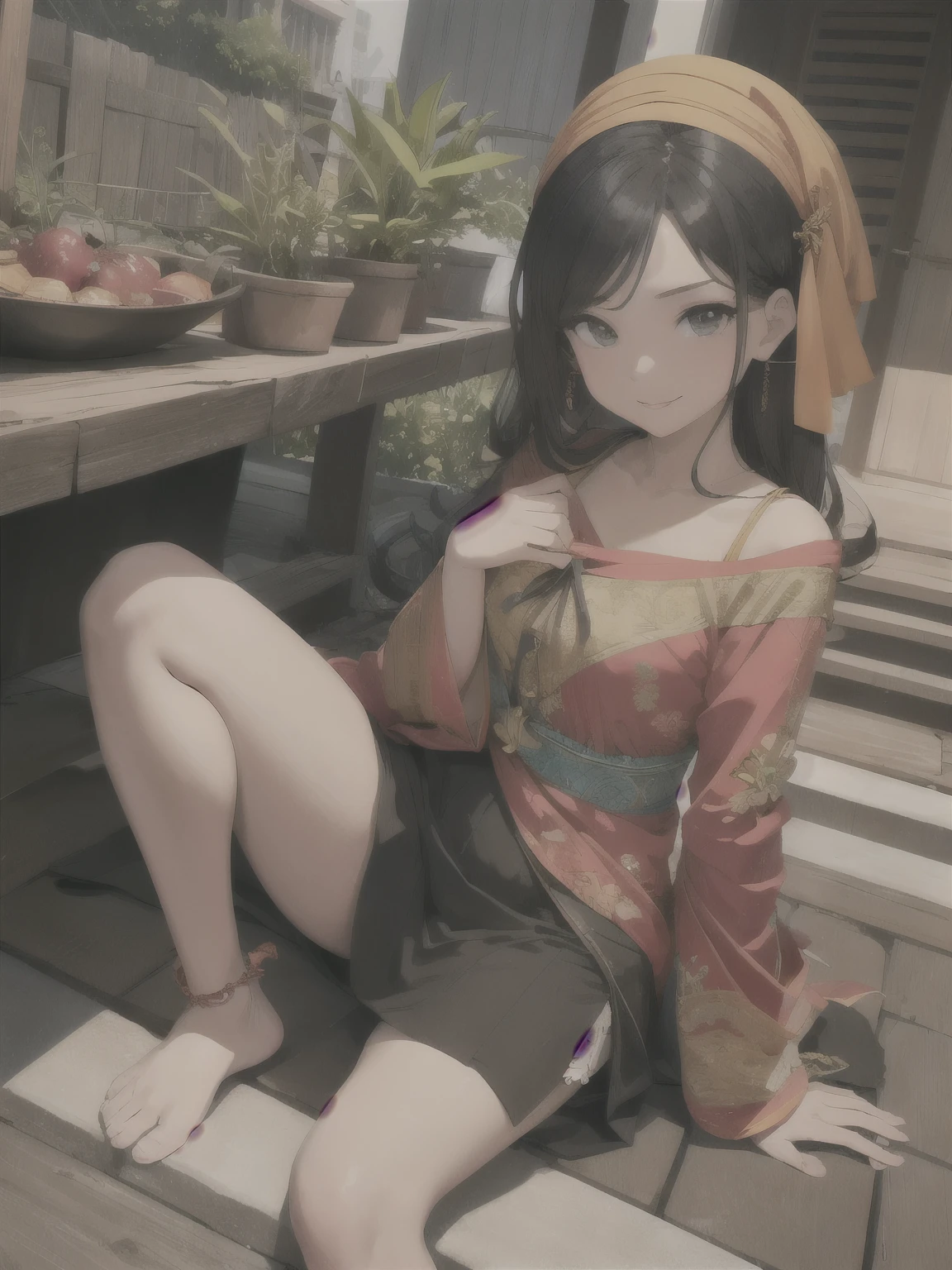(best quality, masterpiece, highres),1girl,solo,cleavage,closed mouth,looking at viewer,<lora:tangStyle26:0.65>,hanfu,tang style outfits,upper shan,yellow chest pleated skirt,waistband,
