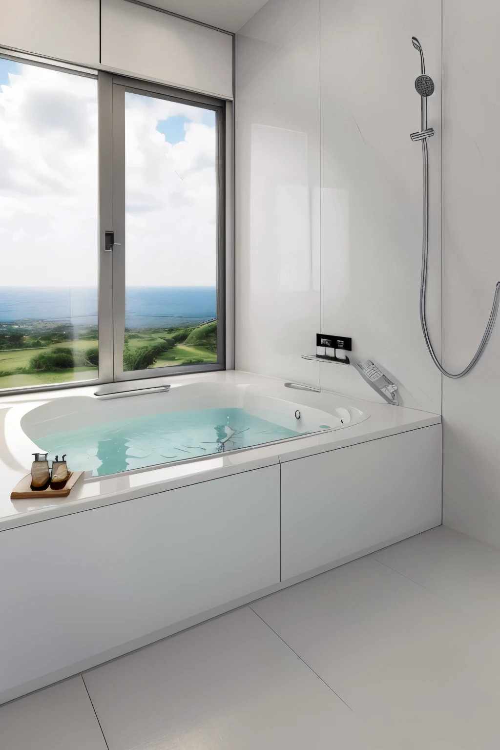 High definition, 16K, no person, bathtub, glass door