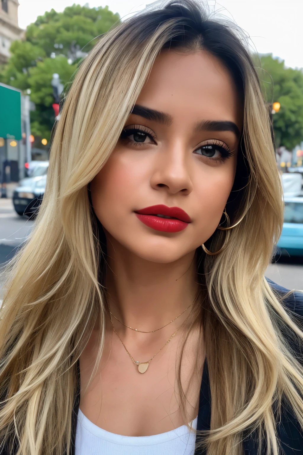 (Obra maestra), (Mejor calidad:1.0), (ultra high resolution:1.0), retrato, 1 chica, Detallado hermoso, enfoque facial, (heavy mascara), (vivid lipstick), chica poco femenina, pechos grandes, cabello muy largo, cara de argentina, Fondo de pantalla 8K, (cabello blanco y colorido), mujer hermosa, constituir, polainas, cuerpo completo, mujer latina