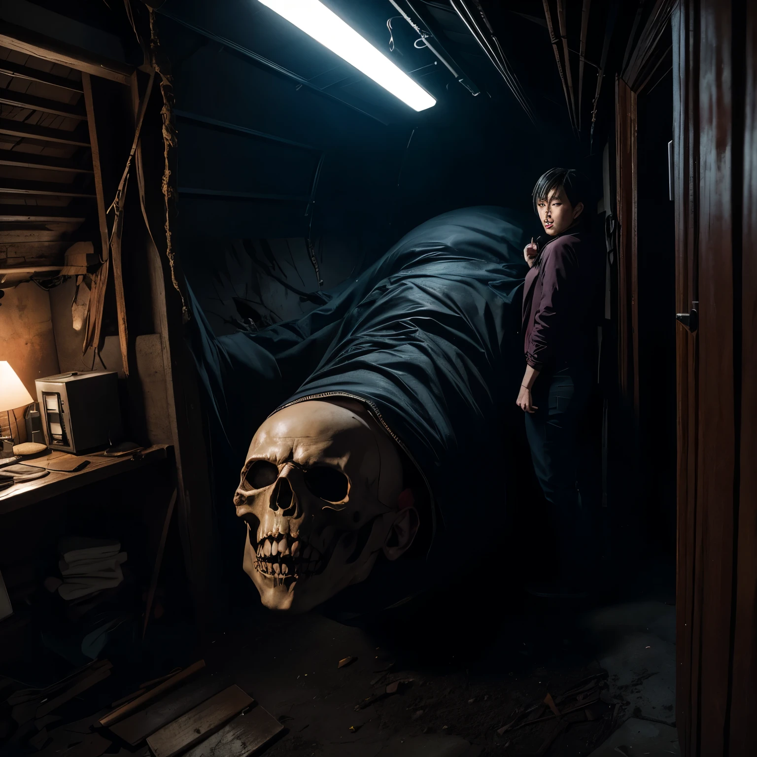 horror art、fear、highest quality、masterpiece、ultra high resolution、(photorealistic:1.4)、視聴者を追いかけるThat&#39;s horrible幽霊のアクションショット、Dynamic driving、Dilapidated underground tunnels in hell、Creepy、white dress、anxiety、anxiety、That&#39;s horrible、80mm、horror lighting、dynamic action