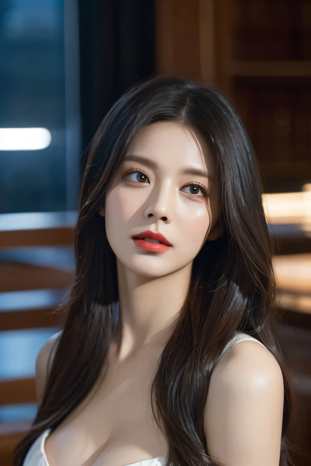 High-quality work，Realistic works，Super premium graphics，8K HD CG works，high quality graphics，High-definition and exquisite CG works，10x pixels，Ultra-fine details：1.1，Advanced technical details：1.1Realistic photo effects，Interior lighting effects：1.5，natural soft light：1.5. Light effect（Virtual light effects：1.8），ultra high resolution，shining dress，sliver long hair，silber hair，transparenthair，high detailed hair（Quality hair details：1.1）Clear eyes，Double eyelids look good，Sharp eye makeup, Create exquisite eyelash makeup, tthin eyebrows, Ultra-detailed eyes，a tall nose, lovely red lips, rosey cheeks, With delicate makeup on her face , pretty face, The face shape is perfectly proportioned,（Advanced facial details：1.1）Abstract expressionist painting abstract beauty, centered, looking at camera, near perfection, dynamic, moonlight, highly detailed, digital painting, artstation, concept art, smooth, sharp focus, illustration, art by Carne Griffiths and Wadim Kashin. Vibrant brushstrokes, bold colors, abstract forms, expressiveness, emotion, official art, unity 8k wallpaper, ultra-detailed, beautiful and aesthetic, masterpiece, best quality, (navel:1.2), (zentangle, mandala , tangled, tangled), (fractal art: 1.3), 1girl, extremely detailed, dynamic angles, cowboyshot, the most beautiful forms of chaos, elegance, brutalist design, vivid colors, romanticism, by James Jean, roby dwi antono,ross tran,francis bacon,michal mraz,adrian ghenie,petra cortright, gerhard richter, takato yamamoto, ashley wood, atmosphere, ecstasy of notes, streaming notes visible,，Women's artwork，Dress full body video，Realism，Amazing Cleavage，My eyes are very bright today
