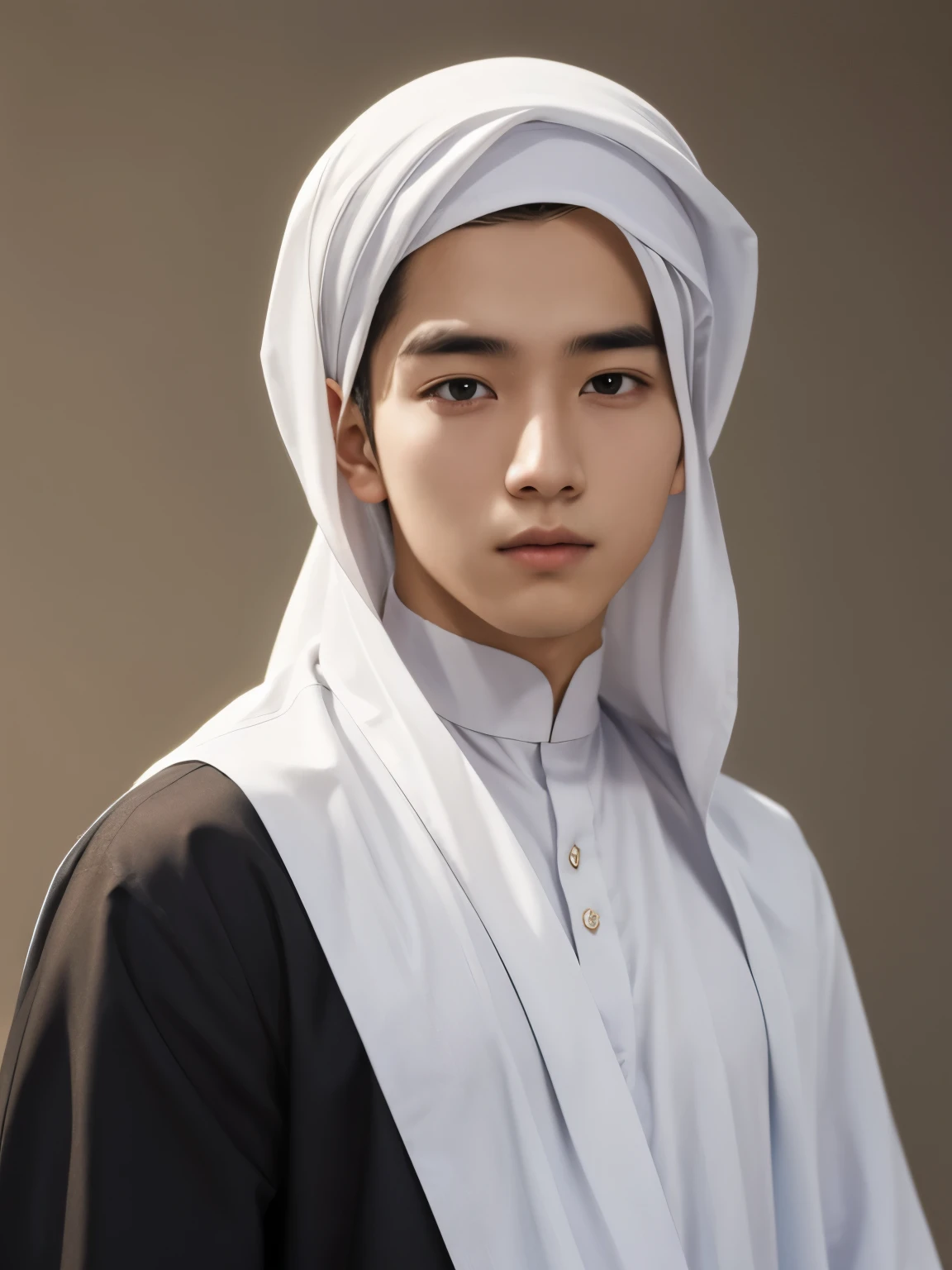 best quality,masterpiece,highres,1boy,male focus,solo,upper body,looking at viewer, wearing muslim cloth