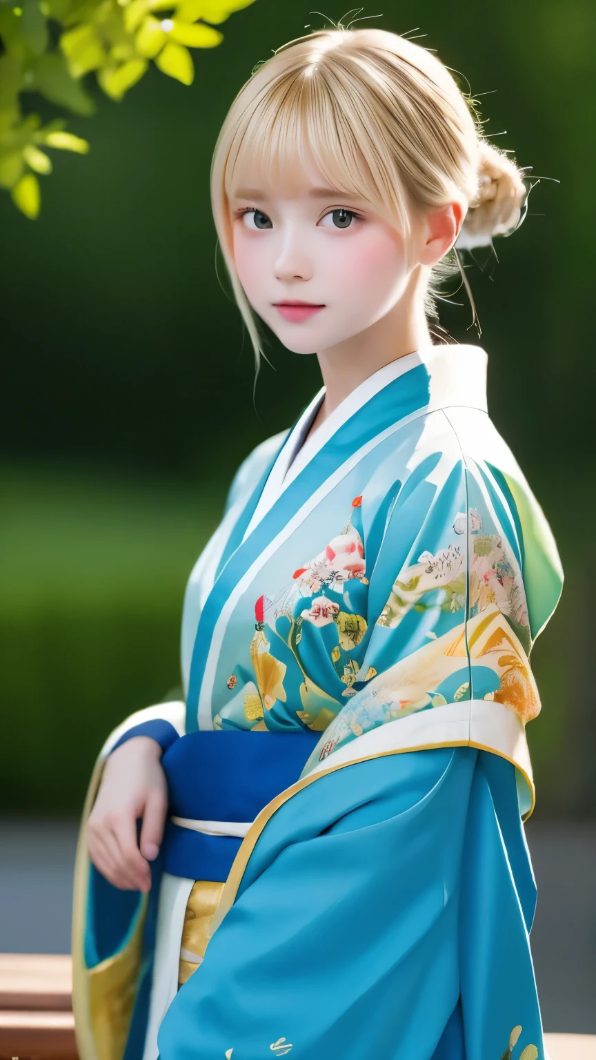 table top, highest quality, very delicate and beautiful girl,very delicate and beautiful, world masterpiece theater, Super detailed, very detailed, highest quality, very beautiful silky blonde,kimono,Japanese clothing,落ち着いた色合いのkimono,ナチュラルカラーのkimono, High resolution, very detailed,1 girl, highest quality, shape, looking at the viewer, Material, canvas, Oil, genuineistic, realist ,genuine,fantastic background,Otherworldly background,