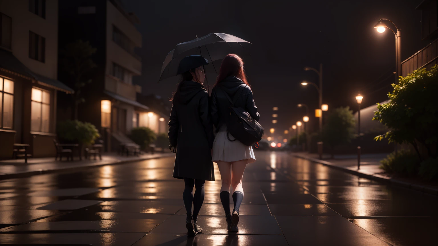 There is a young woman walking home with an umbrella, 20th generation women, light rain, tokyo anime scene, style of alena aenami, calm sunset, beautiful anime scene, anime atmosphere, anime art wallpaper 4k, anime art wallpaper 8k