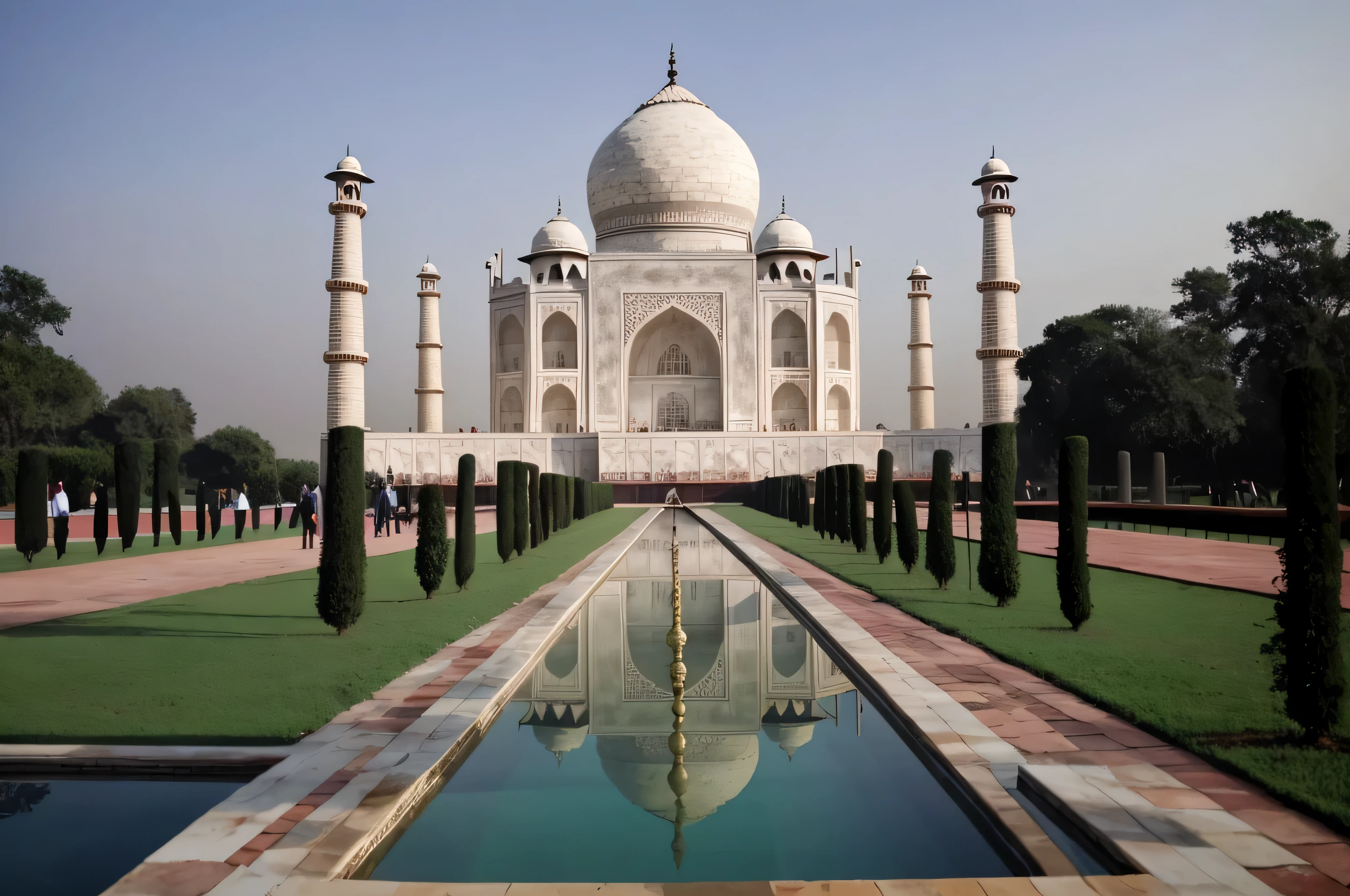 arafed view of a white building with a reflection in a pool, taj mahal, india, travel, scenic full shot, indigo, mesmerising, incredibly beautiful, symmetry!!, luxury, taj mahal made of cheese, symmetry!, istock, -, symmetry!! full shot!!, year 1506, shutterstock, perfect symmetry, -640