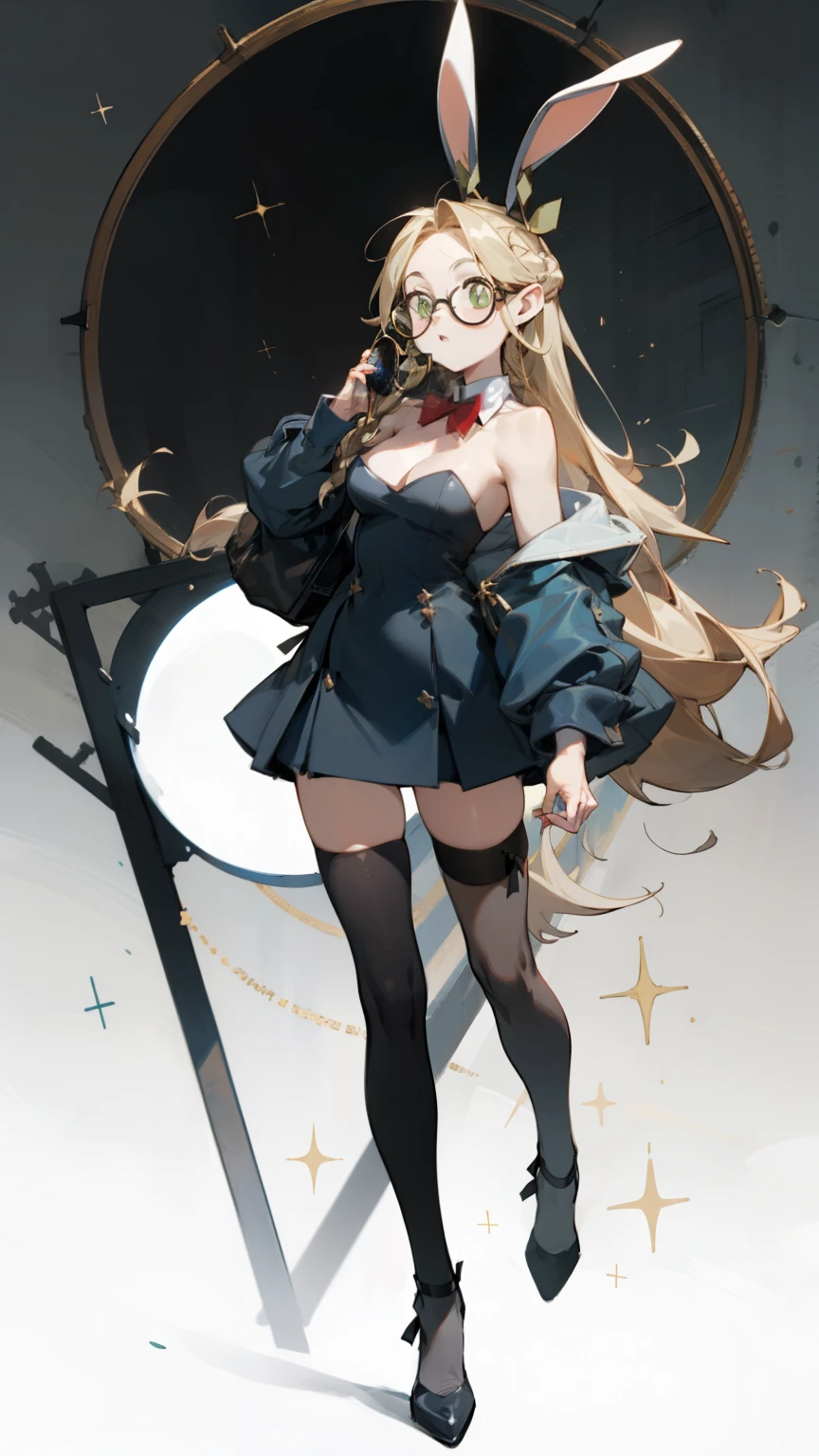 Black over-the-knee stockings,round frame glasses,Big ,edgBunny,bunny girl