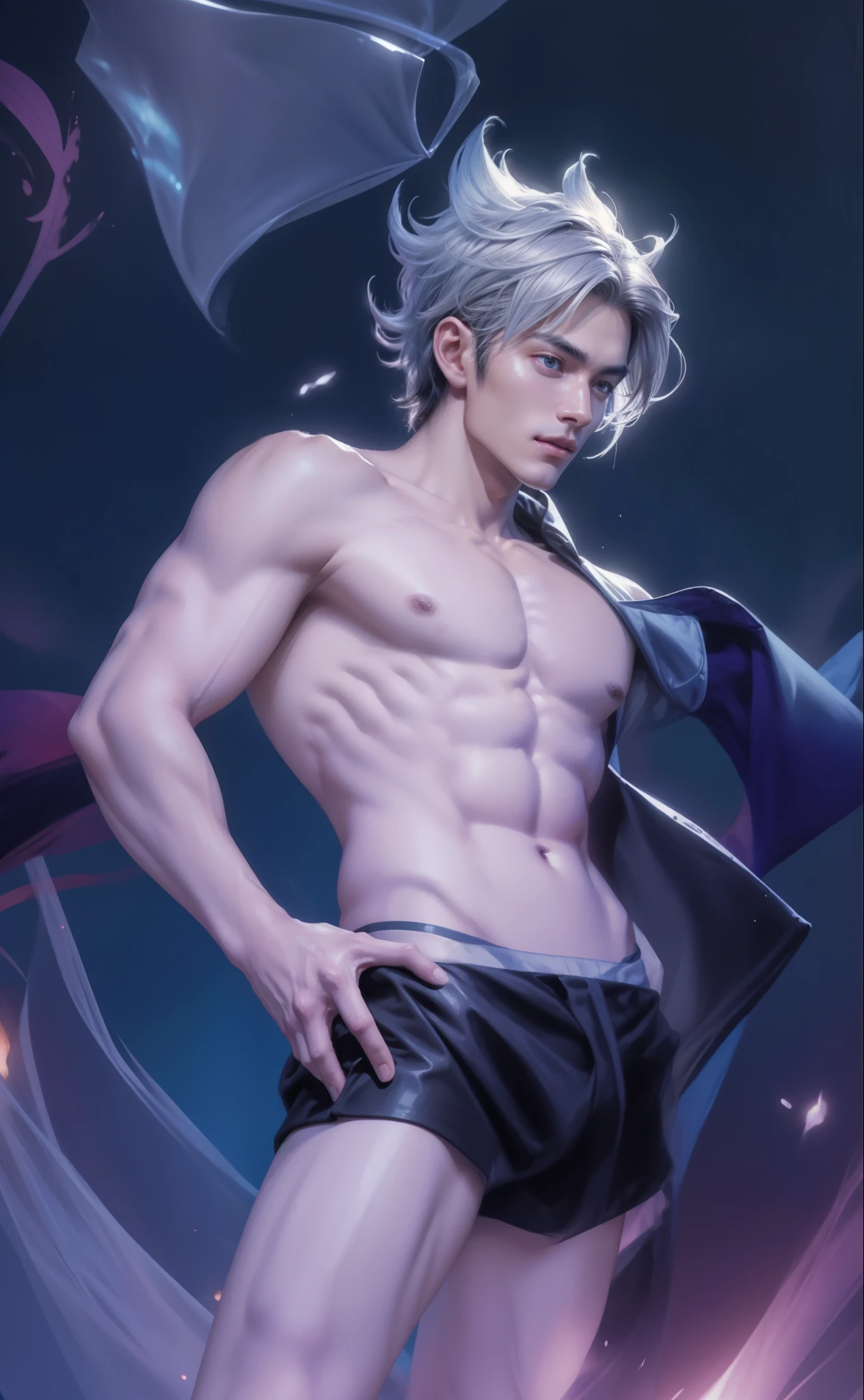 1 man, (male model) hot skin, masterpiece, best quality, most handsome man in the world, by Shen Quan, perfect body, beautiful male model, an attractive man 18-24 years old aesthetic, blossoms in spring, green fields, spring, plains, trees, flowers, blue sky, rough and handsome young man in white transparent robe, white transparent fabric, shirtless jacket shoulders, exposed chest muscles, exposed thighposed transparent white briefale focus), (smooth body)), smile, super cute, dynamic pose, cool and seductive, dramatic lighting, full body shot, full body shoot, young face, full body, body hairless, skinny tall, fit body, dominant, white or white skin, young face, firm body, hd, natural flesh tone, soft light, highly detailed, looking at the audience, photography, detailed skin, real person, realistic, photorealistic realistic, crazy detail, facial detail, hype maximization, hype surrealism, film, telephoto, lighting complex detail , Highly detailed, Highly detailed, Digital painting, artstation, concept art, smooth, sharp focus, illustration, Unreal Engine 5, 8K, art by Ross Tran and Greg Rutkowski and Alphonse Mucha, UHD, 8k, Show men only .8k Ultra HD, DSLR, dim lighting, high quality, film grain, Fujifilm XT3, male fan, 2-person, two-person model.