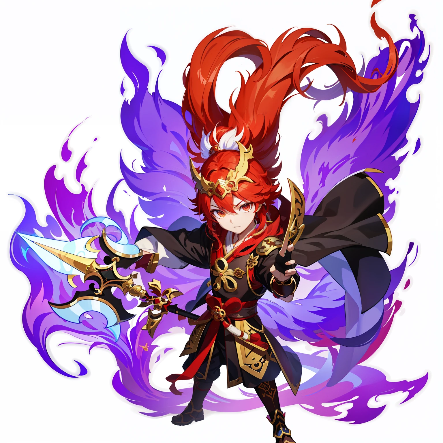 a close up of a cartoon character with a sword and a red hair, character art of maple story, legendary god holding spear, dragon knight, inspired by Huang Shen, young shadow mage male, maplestory, chibi, demon hero, keqing from genshin impact, style of maple story, xianxia hero, inspired by Li Kan, genshin impact character