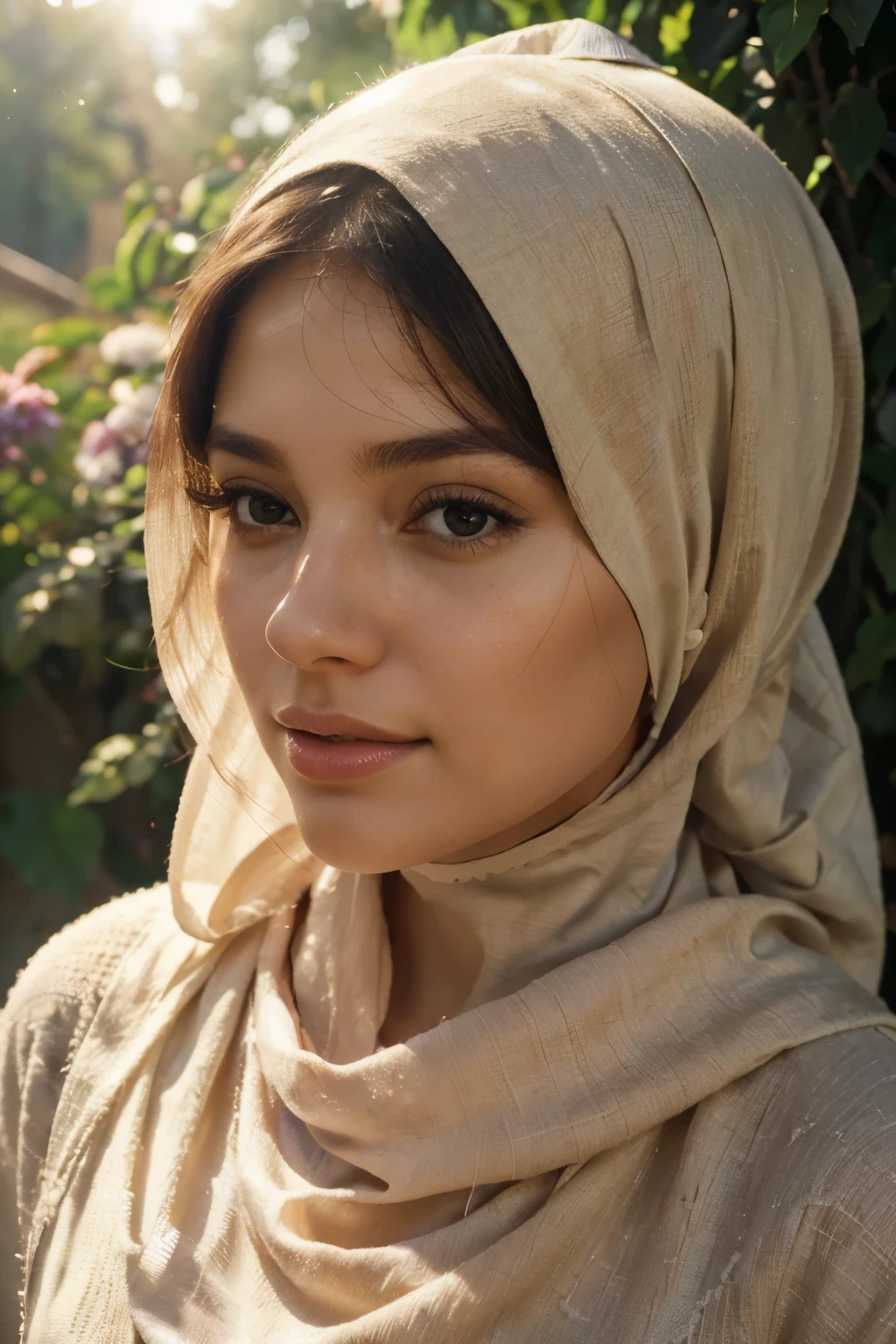 best quality, ,A niqab woman, in a long, light pink dress with beautiful details, tulle fabric, and long sleeves, on her head is a veil, her hair is completely covered, her nose is covered, and her mouth is covered by a niqab, her face is in a niqab, a niqab covers the nose and mouth, the eyes are beautiful and prominent, the color of the eyes is a mix between green and light brown. , winter, plum blossoms, garden , fog, Great details, Great details للغاية, تفاصيل complicatedة, Cinematic style, Hyperrealism and soft light, Evening sun lighting, Diffuse Soft Light, Shallow, flower on the side of her head, sharp focus, Track Ray, Sub-surface dispersion, فائقة the details(complicated、Very attentive to details、Super refined)the details, Ultra-realistic