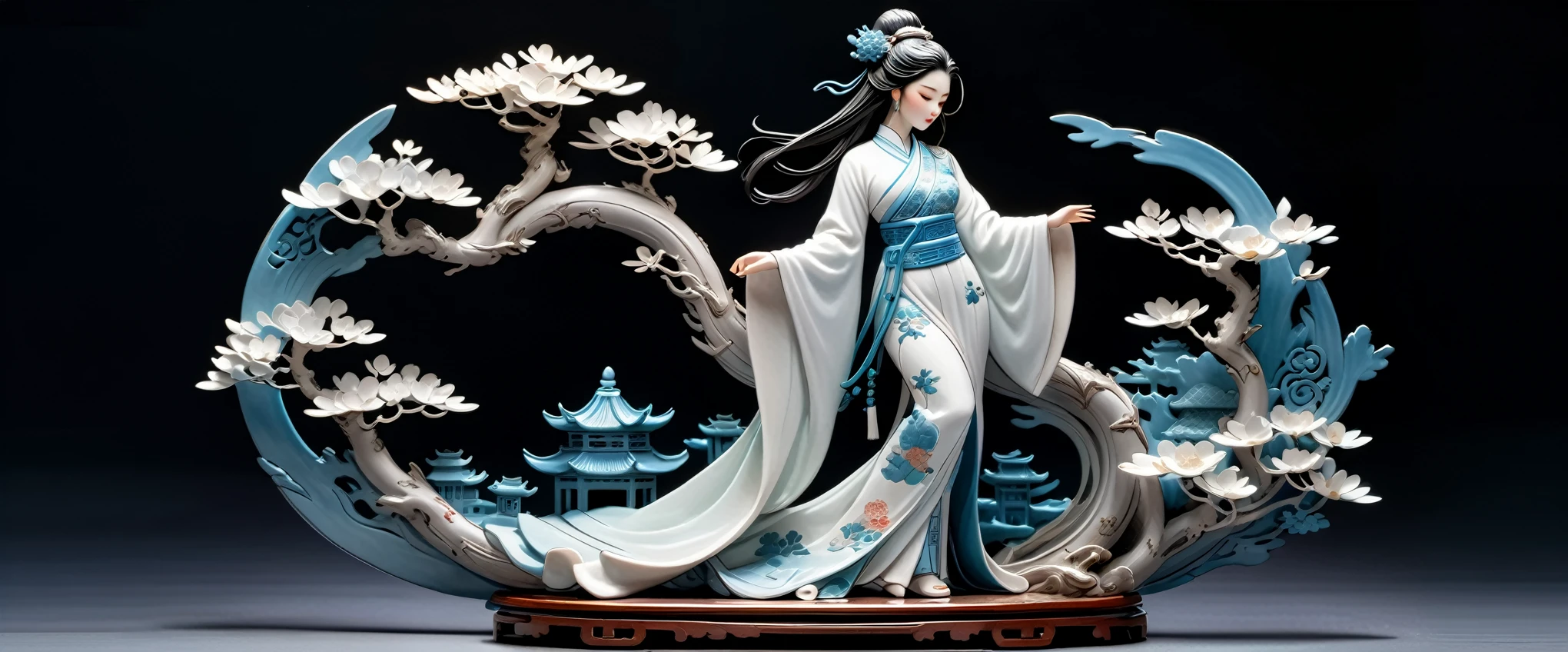 High quality fantasy artifact concept art, simple background, ceramic Chinese girl, carved high-end porcelain, complex, gorgeous, 8k