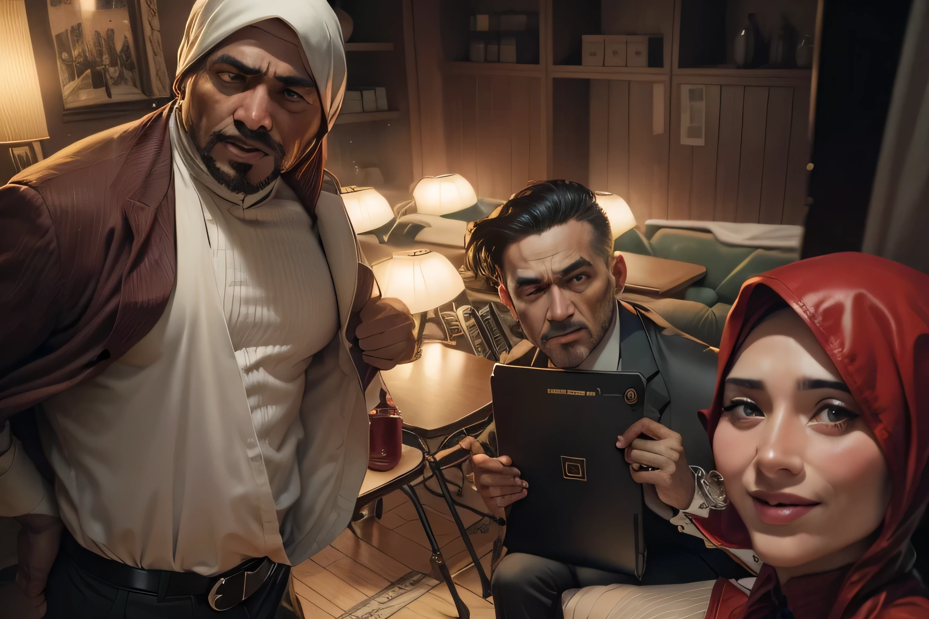 Godfather Mafia Meeting, Mafia boss wearing 1920s mobster clothes, in a mobster hat holding a gun in his hand and looking forward at the sight of his opponent, realista, UHD, 8k