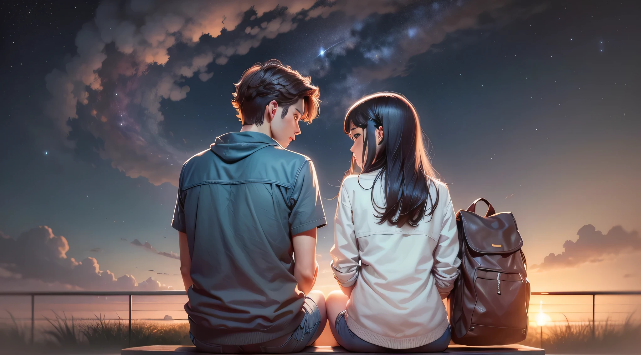 (A couple sat and looked at the stars)anime_version,teenagers,sitting_on_a_bench,looking_at_the_stars,beautiful_couple,philippines