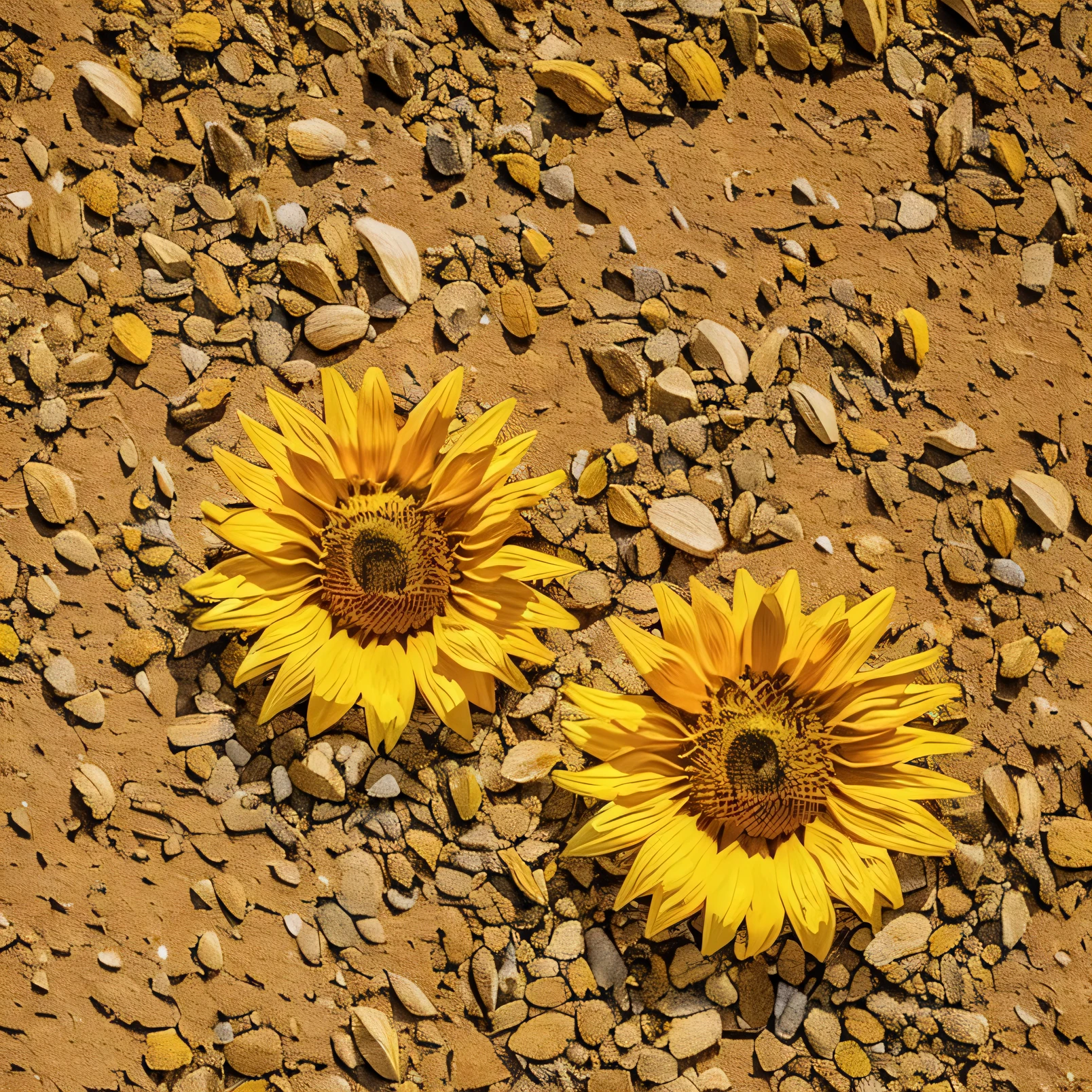 sunflower，on stone ground。look down，actual，HD，everyday，best quality，sunflower花瓣，精緻actual，sunflower花瓣