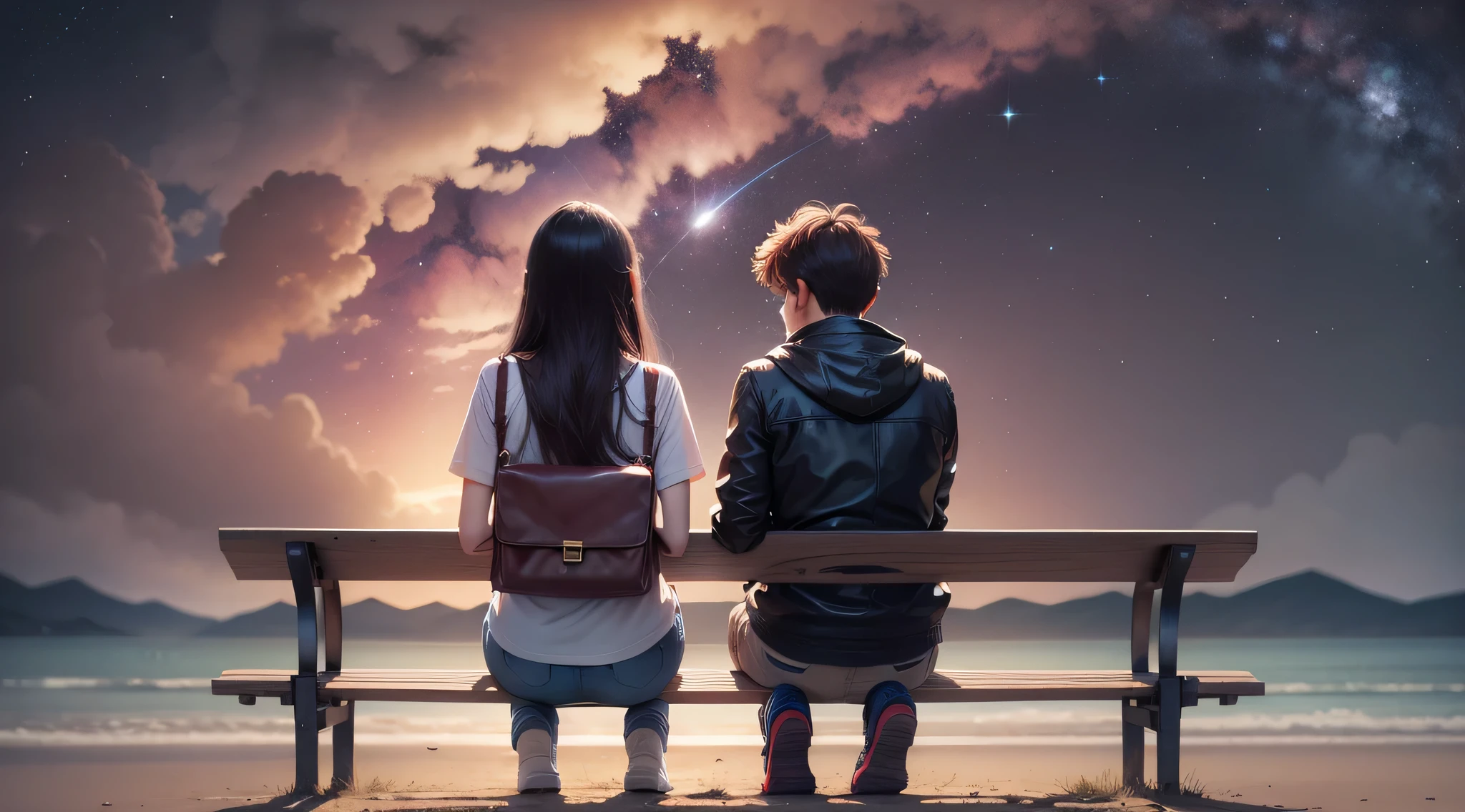 (A couple sat and looked at the stars)anime_version,agers,sitting_on_a_bench,looking_at_the_stars,beautiful_couple,philippines