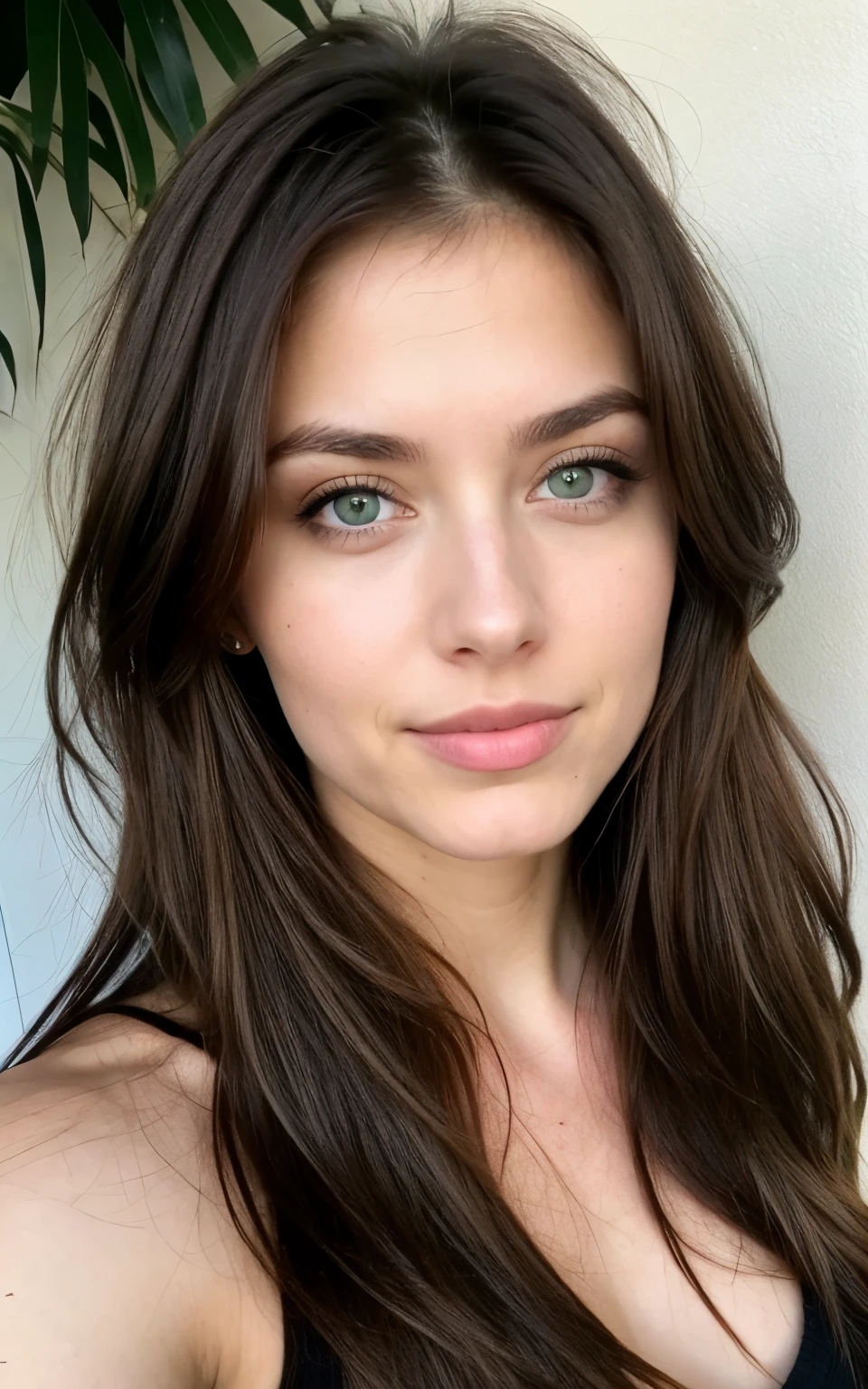 A brunette woman, green eyes, around 27 years old with fairly long hair