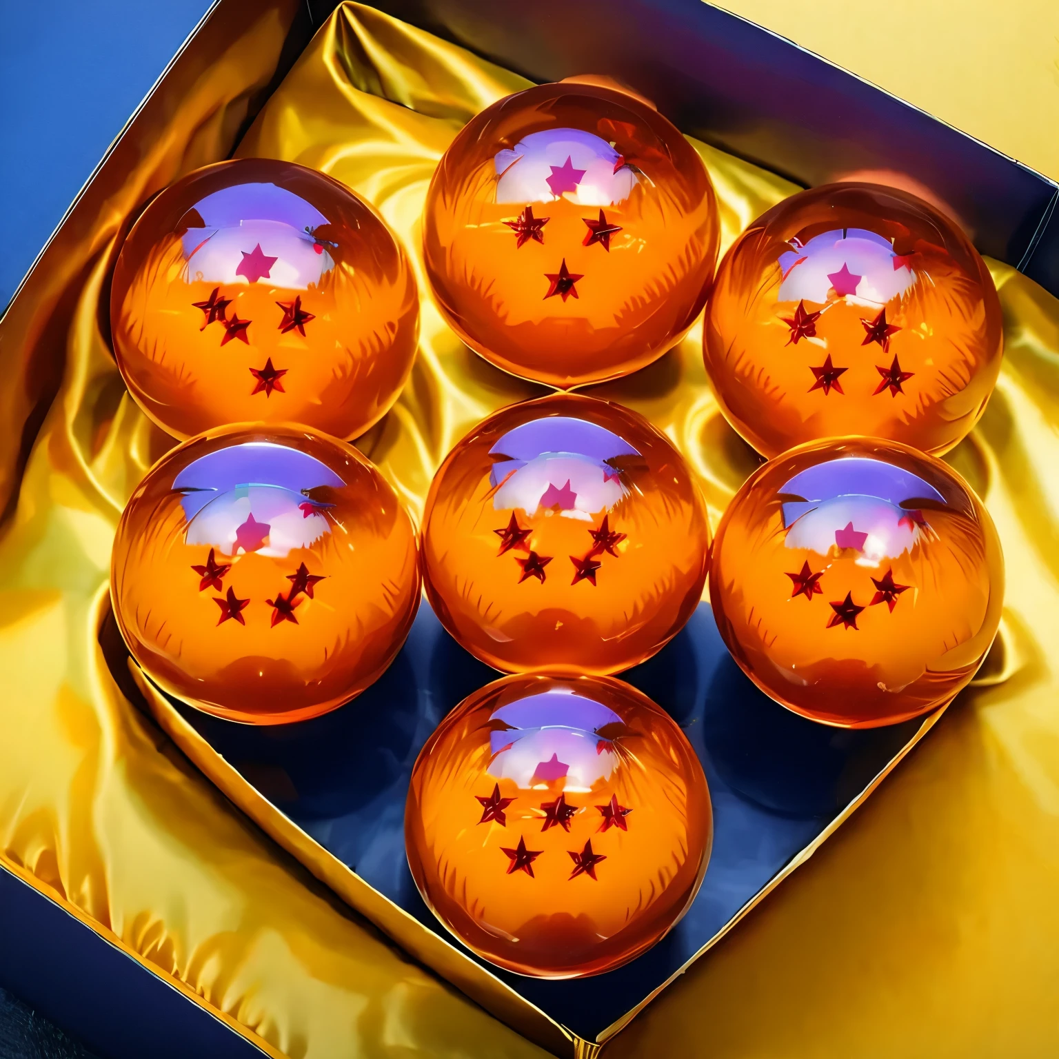 a close up of a box of six red dragon balls, dragonball, dragon ball, DBZ, 红色立方体上的玻璃ball, dragonball z, Very detailed product photos, 能量ball, dragon ball z, photorealistic human goku, High-detail product photos, Wang Chen, ball, ball体, Micro product photos, Shiny, 8k, sha xi