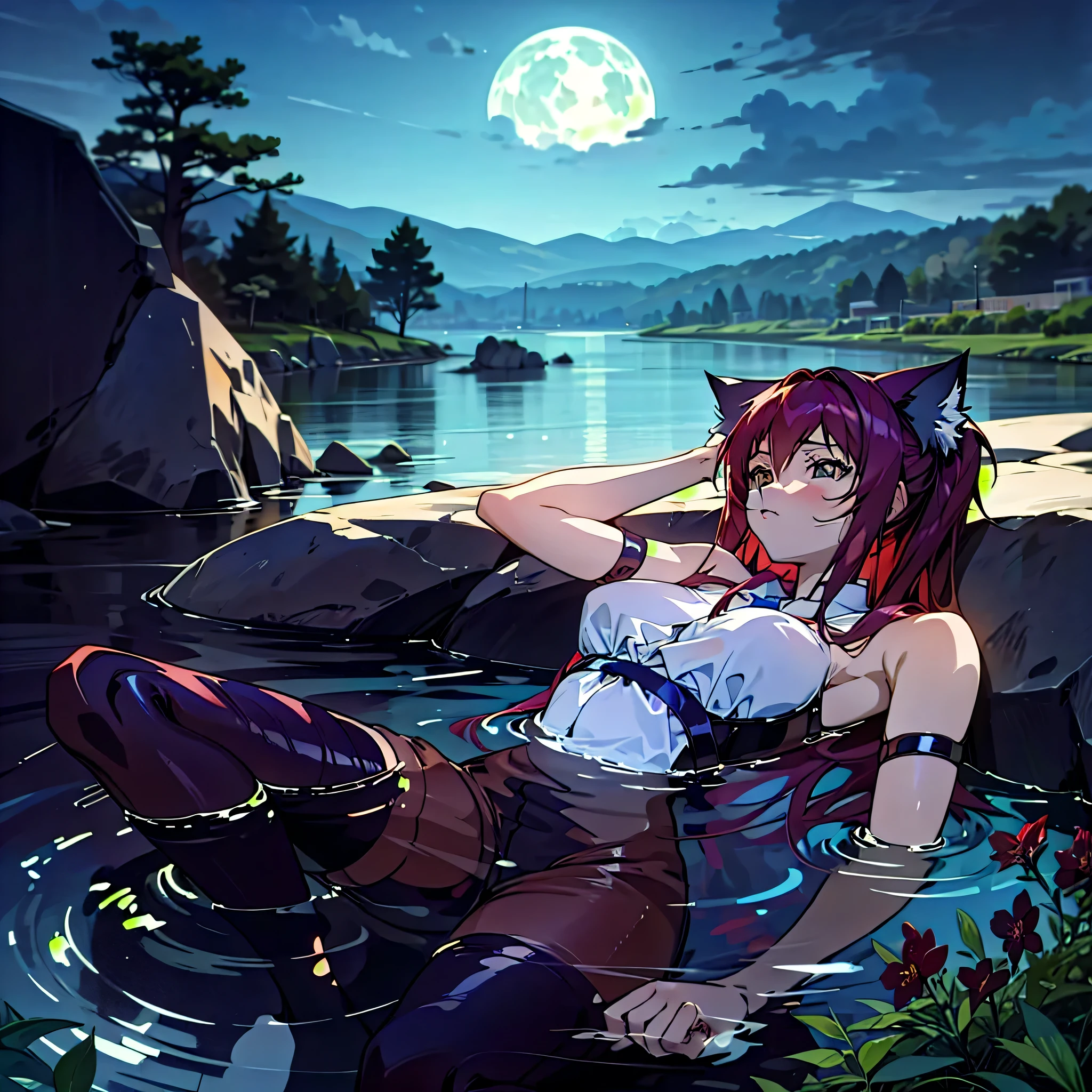 anime girl laying in water with her arms behind her head, badass anime 8 k, anime style 4 k, rin, 4k anime wallpaper, high quality anime artstyle, in a lake, trending on artstation pixiv, beautiful anime catgirl, anime artstyle, commission for high res, style of aenami alena, [ 4 k digital art ]!!