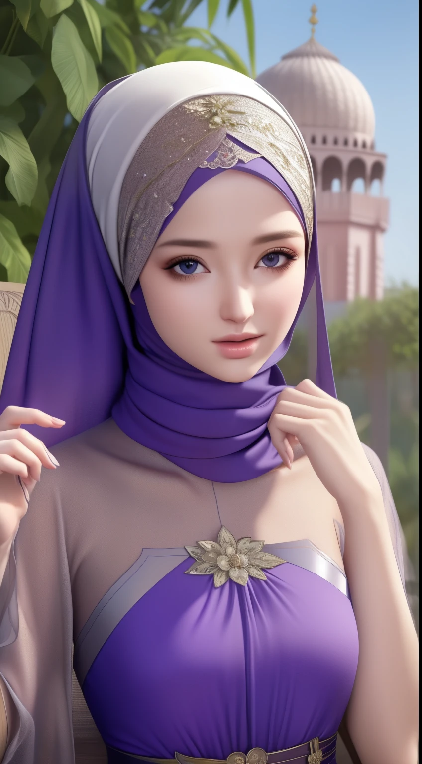 1girl, solo, beautiful face, high detailed realistic eyes, double eyelids, high detailed realistic pupils, (upon body from head to waist:1.36), (wearing hijab:1.37), (moslem headscarf:1.37), reading glasses, sitting alone on a long chair, amazing mosque park background, taj mahal, best quality, masterpiece, highres, black and white moslem female dress, Beautiful face, (upon body from head to waist:1.35), tyndall effect, photorealistic, dark studio, two tone lighting, 8k uhd, dslr, soft lighting, high quality, volumetric lighting, candid, Photograph, high resolution, 4k, 8k, Bokeh, (hyperrealistic girl), (illustration), (high resolution), (extremely detailed), (best illustration), (beautiful detailed eyes), (best quality), (ultra-detailed), (masterpiece), (wallpaper), (photorealistic), (natural light), (rim lighting), (detailed face), (high detailed realistic skin face texture), (anatomically correct), (heterochromic eyes), (detailed eyes), (sparkling eyes), (dynamic pose), (hair completely covered by the hijab:1.35), looking to viewer