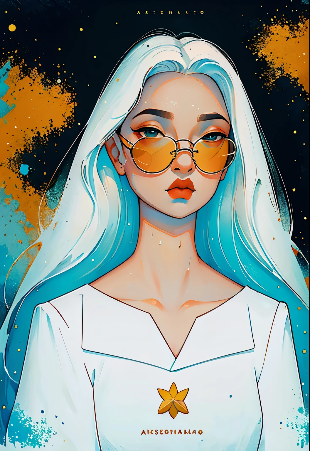 (obra de arte), (melhor qualidade), (arte oficial, papel de parede extremamente detalhado da unidade CG 8k), (altamente detalhado), ((absurdos)), 1 garota, meio do tiro, (Exquisite facial features),(serafuku:1.3) ((sfw)),((white hands-white pants without shoes)),water eyes, lentes de contato coloridas, estrelas nos olhos, (((bolha colorida))), vidro colorido, (album cover)