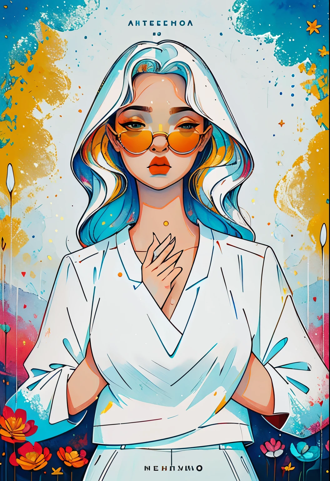 (obra de arte), (melhor qualidade), (arte oficial, papel de parede extremamente detalhado da unidade CG 8k), (altamente detalhado), ((absurdos)), 1 garota, meio do tiro, (Exquisite facial features),(serafuku:1.3) ((sfw)),((white hands-white pants without shoes)),water eyes, lentes de contato coloridas, estrelas nos olhos, (((bolha colorida))), vidro colorido, (album cover)
