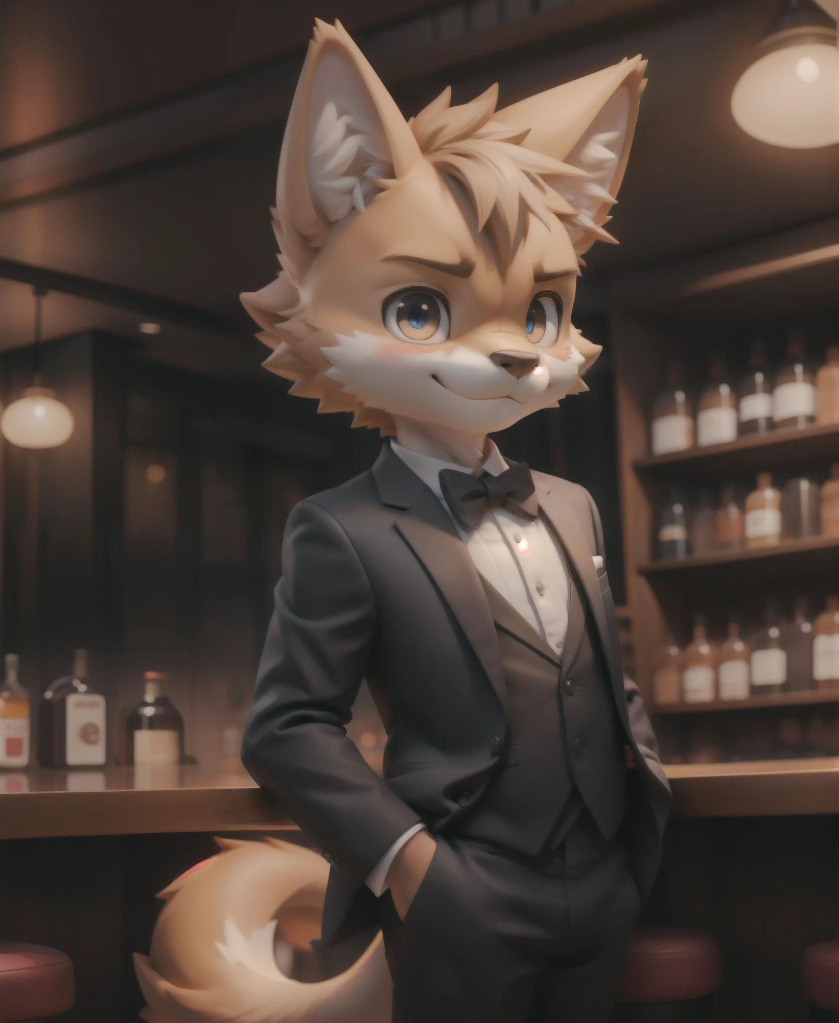 1boy,boy,solo,furry,kemono,pupils,bright_pupils,a tail,suit,formal_dress,bar,
