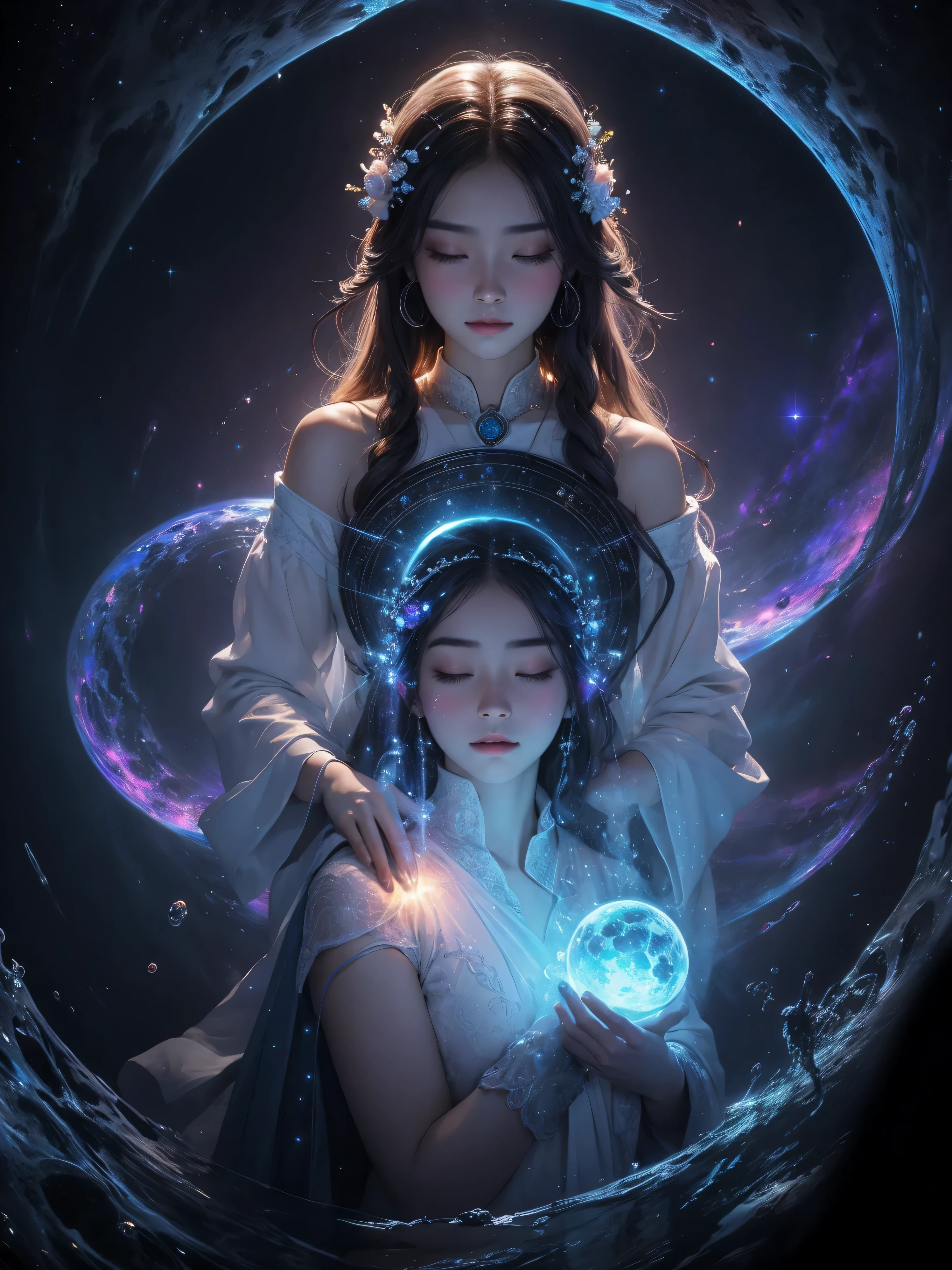 (highest quality,High resolution:1.2),beautiful masterpiece:1.2, Human creativity and the eternal soul、flow together in an ethereal realm。, interconnectivity, flowing energy, spiritual, dream-like, cosmic, concept art, milky way galaxy,awe-inspiring, sacred, pineal gland, surreal