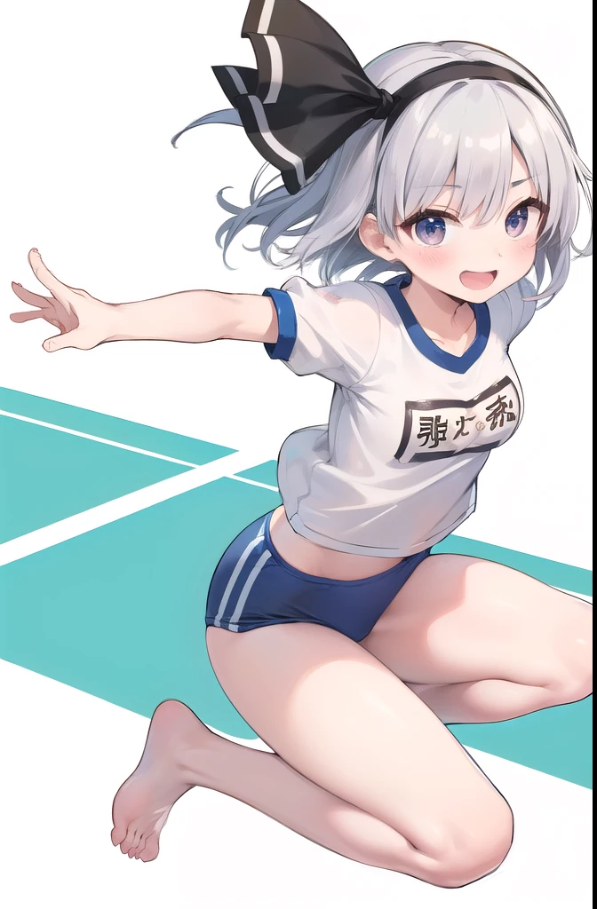 (((((whole body)))))、Youmu, This is a very cute gym uniform 、smile,、、barefoot、sprinting、