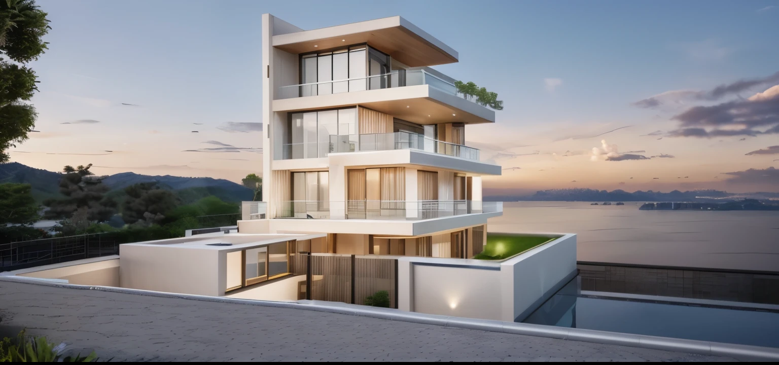 RAW photo,Masterpiece, high quality, best quality, authentic, super detail,
exterior, outdoors, modern japan style, glass door, glass windown, blue sky,indoor, sofa, tivi, hyperrealistic, orante, super detailed, intricate, dramatic, sunset lighting, shadows, high dynamic range,
bieshu,a two story white house with windows and balconies, scenery,trees,garden,black Hip roof,black roof and evaes ,white Villa facade design, unreal engine 5 highly rendered, photorealism, a digital rendering, architecture, building,masterpiece,best quality,super detailed,realistic,photorealistic, 8k, sharp focus,cloud, LAOWANG,