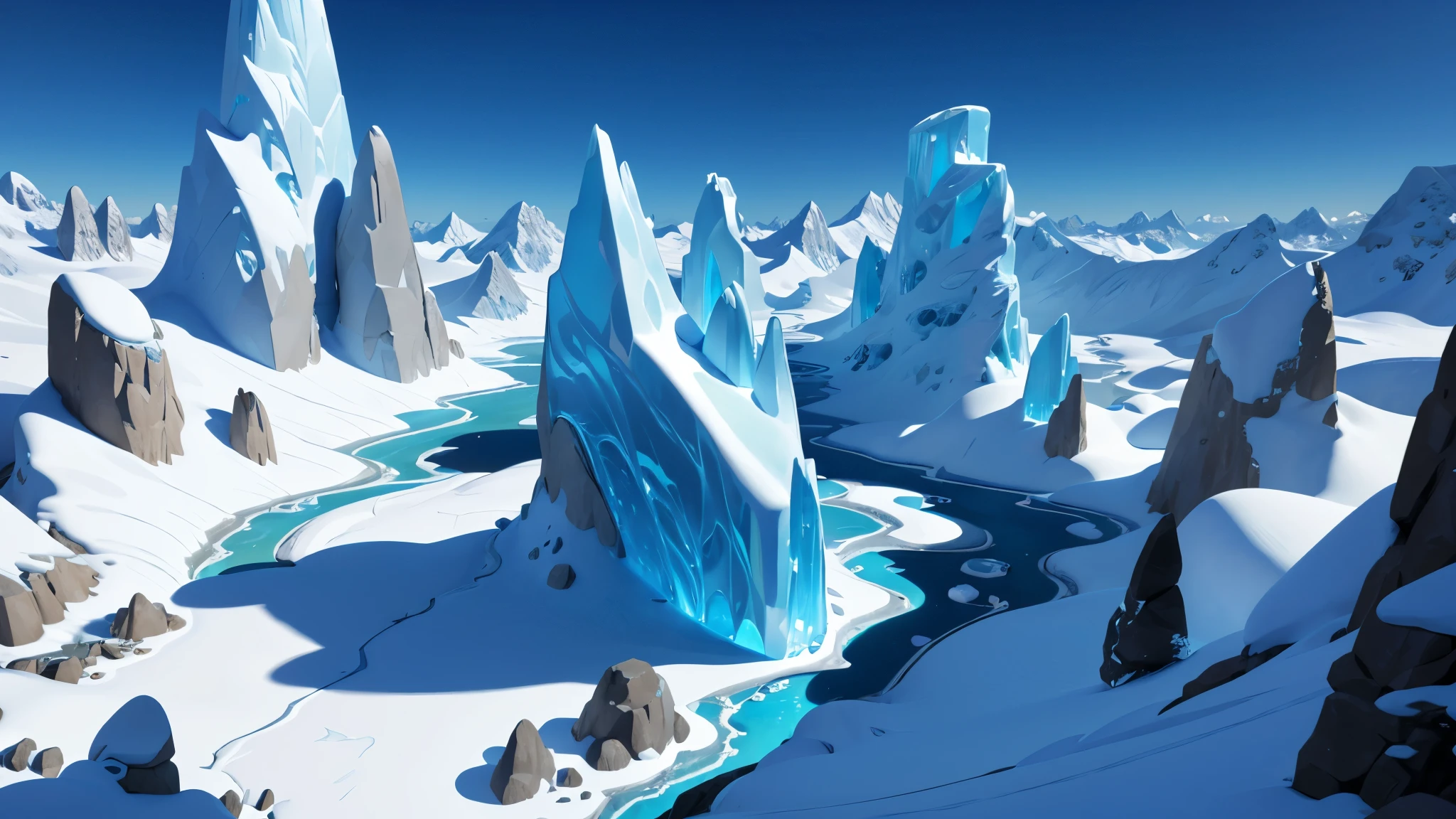 here is a very large iceberg with a lot of ice on it, icey tundra background, pillars of ice background, ice mountains in the background, icy landscape, icy mountains, surreal frozen landscape, ice mountains afar, cave background, vast ice dungeon, background art, mobile game background, ice shards, frostbite 3 rendered, icy mountains in the background