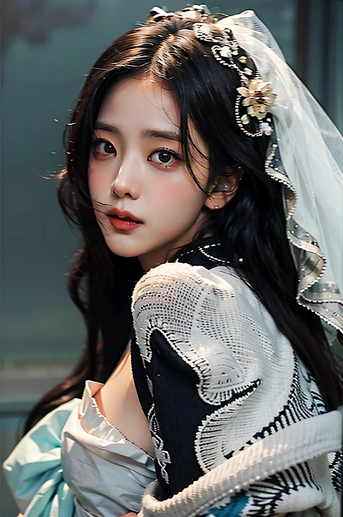 (highest image quality), (masterpiece), (vibrant, photography realistic, Realistic, Dramatic, Dark, Sharp focus, 8K), beautiful, Highly detailed face and skin texture, sexy wedding dress, ethereal beauty, mature asian woman,black long hair, make up, nsfw, ((backlight)), holding sword, samurai wedding