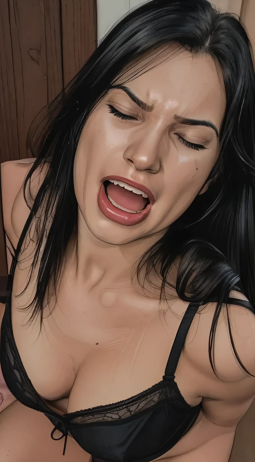 A women showing pussy,Cum flows from her pussy, sweating,black big cock,Sucking penis,big breast,wearing pantyhose, beautiful face, ahegao, deepthroat,cum on mouth, bedroom background,Write "i.am bitch" on his breast,lying, gangbang sex POV, multiple penis, Dominique de sade