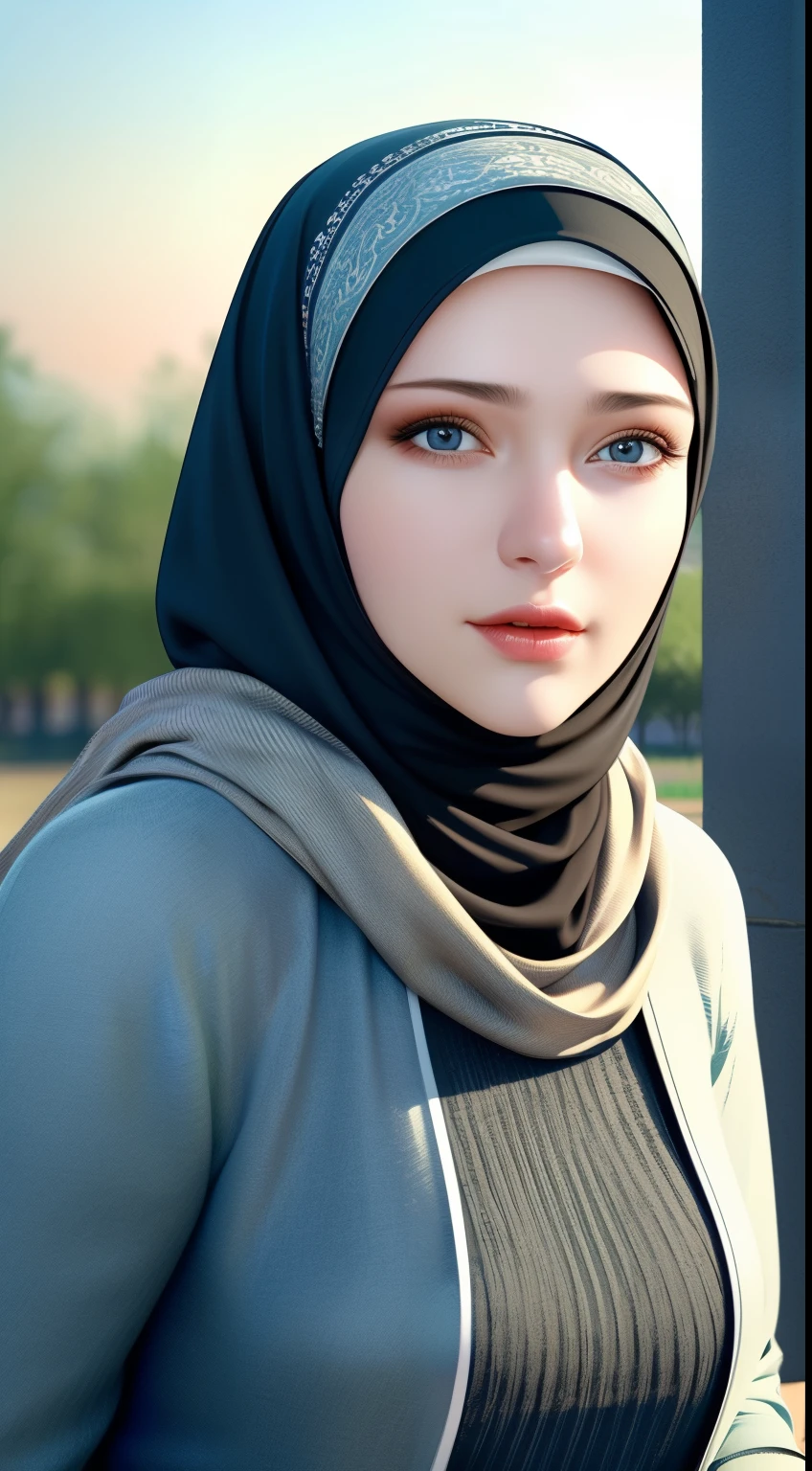 1girl, solo, beautiful face, high detailed realistic eyes, double eyelids, high detailed realistic pupils, (upon body from head to waist:1.36), (wearing hijab:1.37), (moslem headscarf:1.37), reading glasses, sitting alone on a long chair, amazing mosque park background, taj mahal, best quality, masterpiece, highres, black and white moslem female dress, Beautiful face, (upon body from head to waist:1.35), tyndall effect, photorealistic, dark studio, two tone lighting, 8k uhd, dslr, soft lighting, high quality, volumetric lighting, candid, Photograph, high resolution, 4k, 8k, Bokeh, (hyperrealistic girl), (illustration), (high resolution), (extremely detailed), (best illustration), (beautiful detailed eyes), (best quality), (ultra-detailed), (masterpiece), (wallpaper), (photorealistic), (natural light), (rim lighting), (detailed face), (high detailed realistic skin face texture), (anatomically correct), (heterochromic eyes), (detailed eyes), (sparkling eyes), (dynamic pose), (hair completely covered by the hijab:1.35), looking to viewer