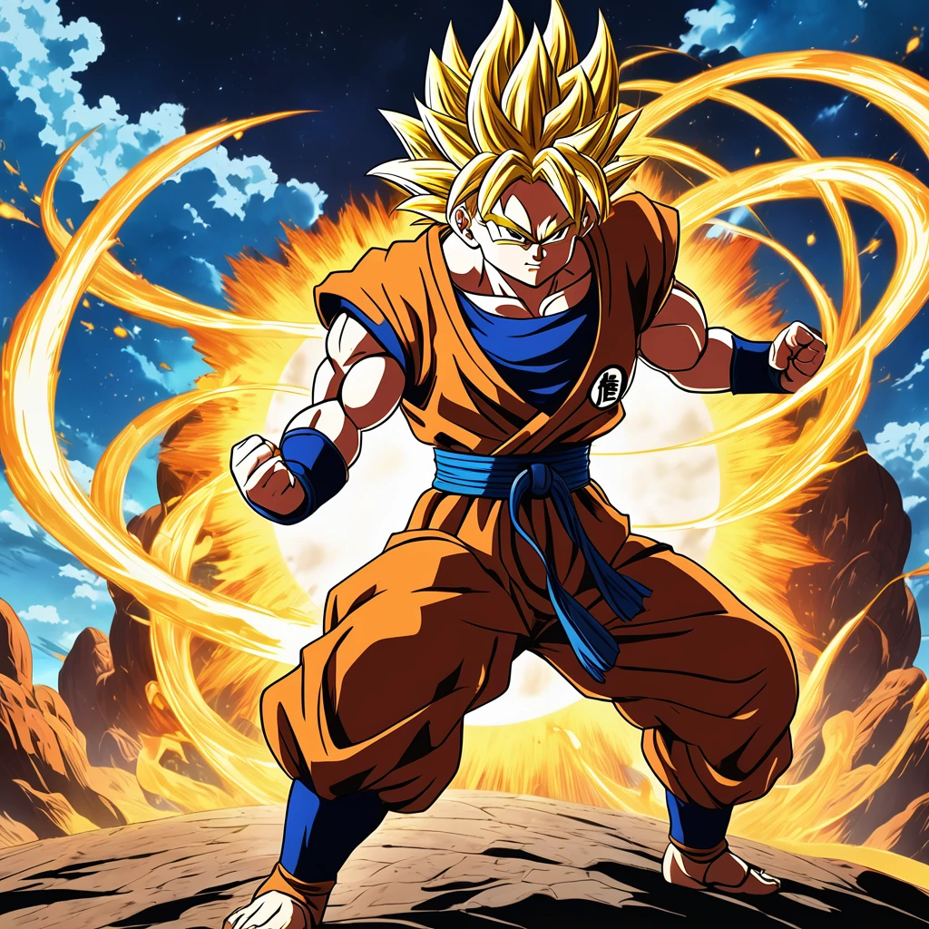 Dragonball, aesthetic, extremely detailed, best quality, 4k, vibrant colors, dynamic poses, intense action, nostalgic, epic battles, martial arts, energy blasts, iconic characters, super saiyan transformations, powerful aura, mythical creatures, cosmic landscapes, dramatic lighting, anime style, immersive world-building, power levels, high-flying acrobatics.
