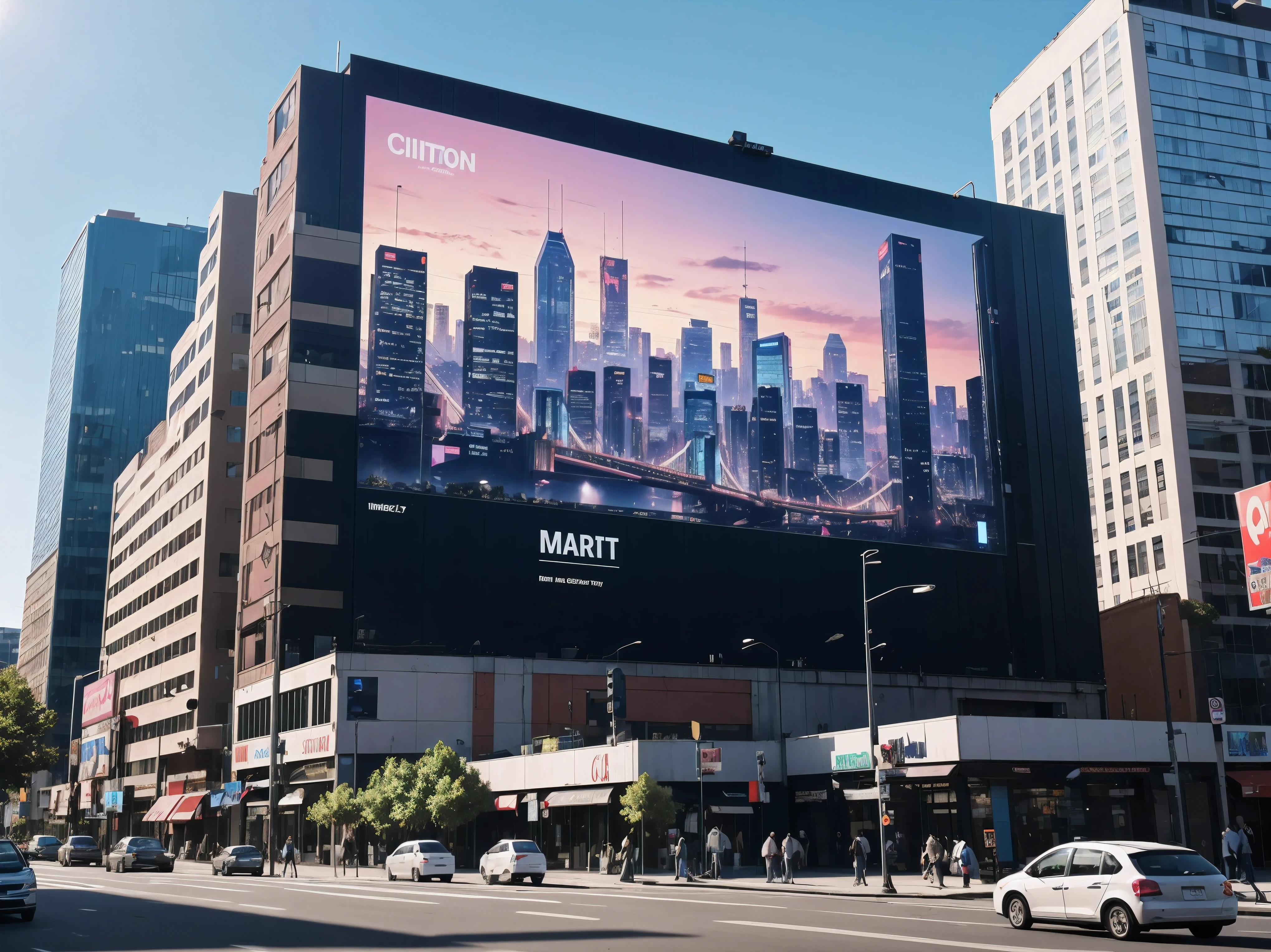 Make a billboard that says smart city on it, so that this billboard is in the middle of a city