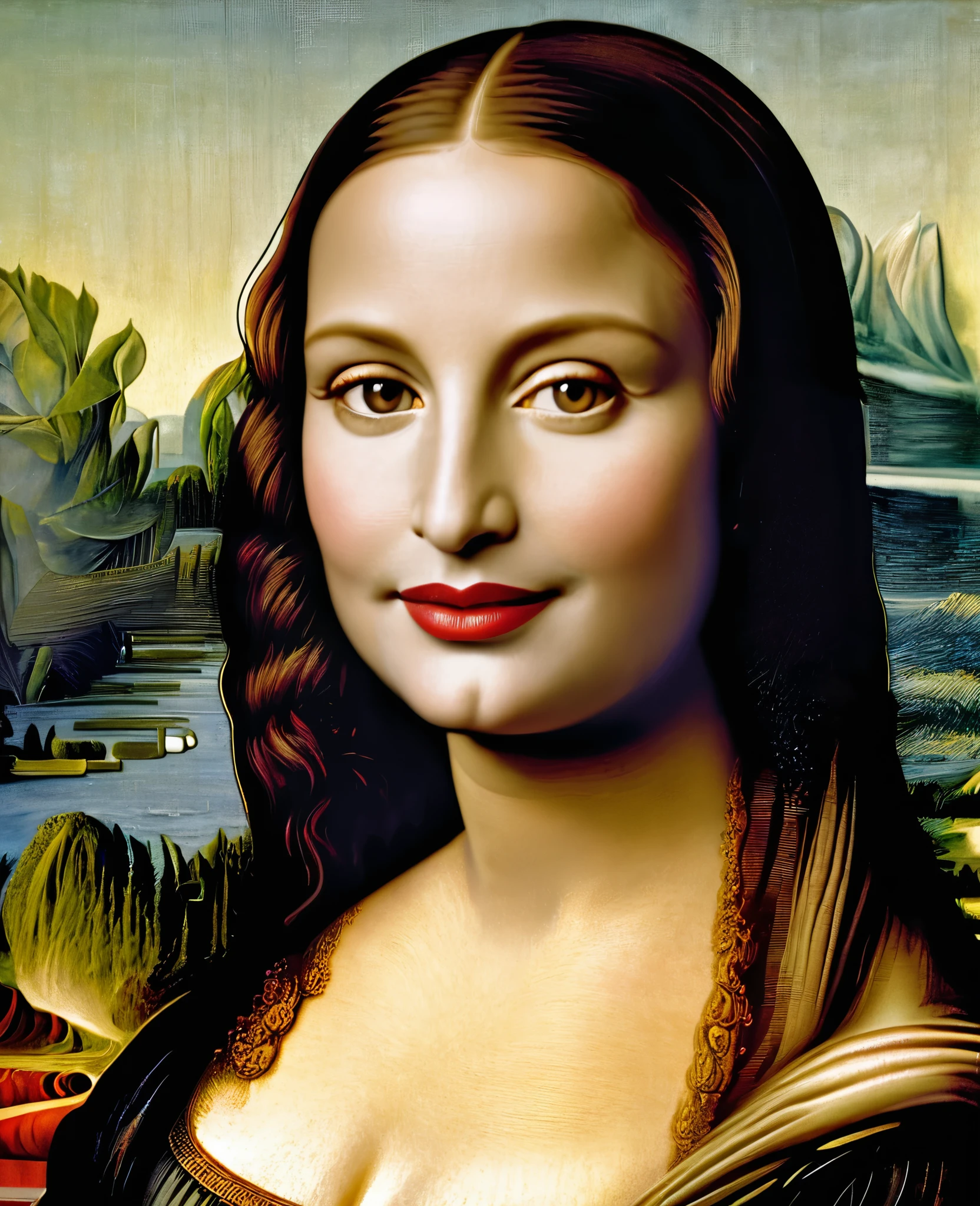 Portrait of famous Mona Lisa but with Julia Roberts lips