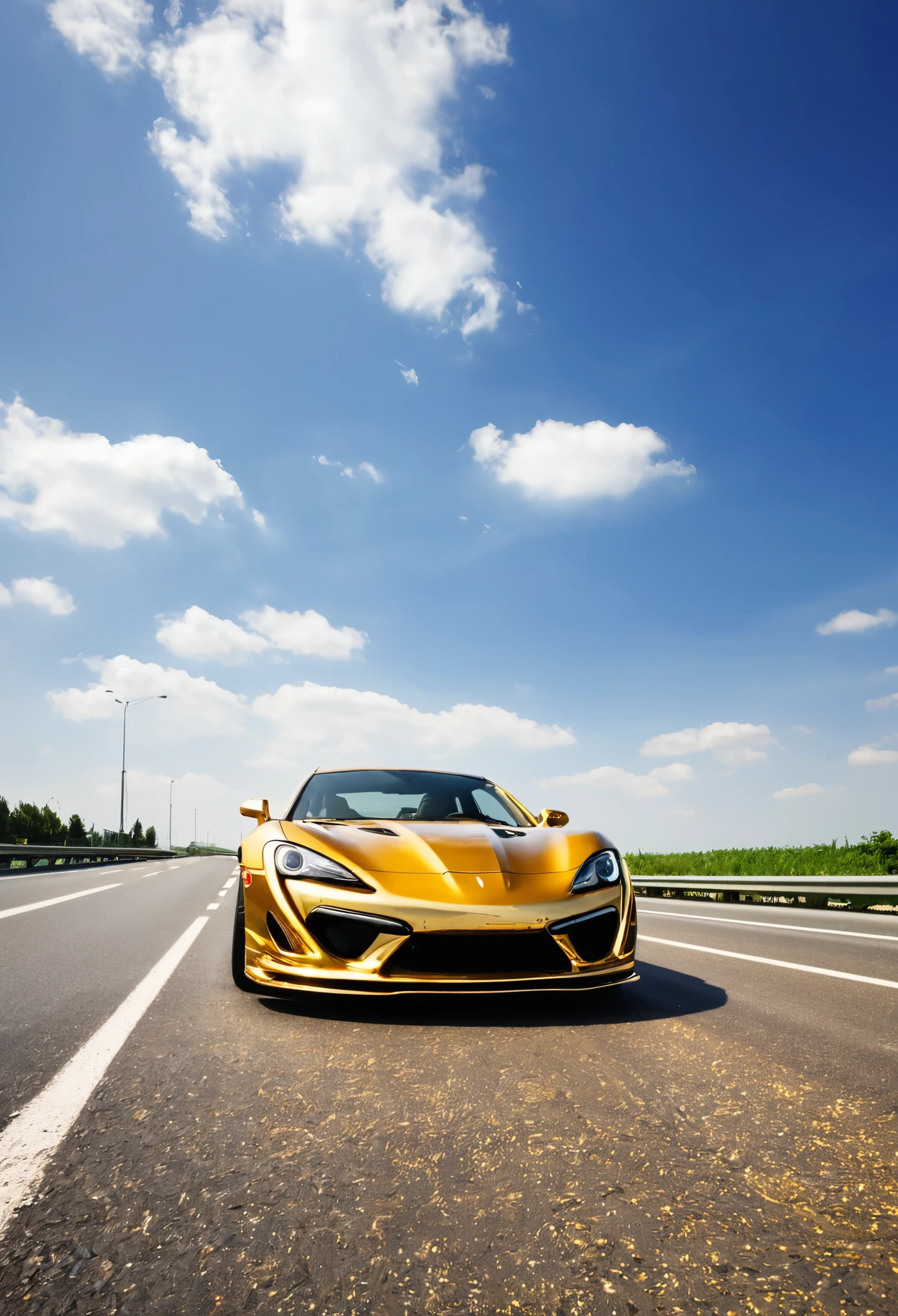 Golden FastCar on the Hightway Road