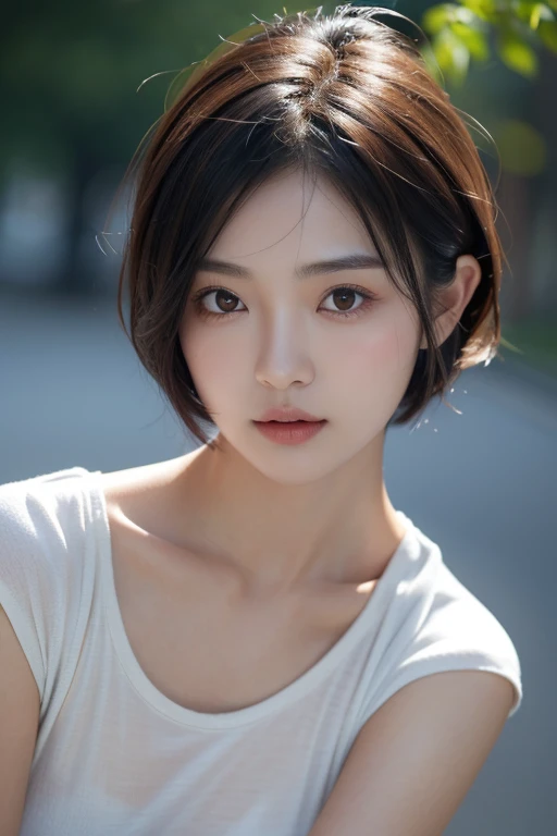 a pretty asian girl，short hair，round face，Perfect and exquisite facial features，Light-sensitive，Top special effects，8k