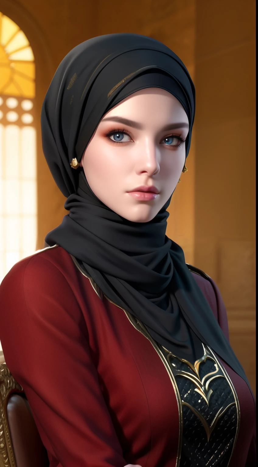1girl, solo, beautiful face, high detailed realistic eyes, double eyelids, high detailed realistic pupils, (upon body from head to waist:1.36), (wearing hijab:1.37), (moslem headscarf:1.37), reading glasses, sitting alone on a long chair, amazing mosque park background, taj mahal, best quality, masterpiece, highres, black and white moslem female dress, Beautiful face, (upon body from head to waist:1.35), tyndall effect, photorealistic, dark studio, two tone lighting, 8k uhd, dslr, soft lighting, high quality, volumetric lighting, candid, Photograph, high resolution, 4k, 8k, Bokeh, (hyperrealistic girl), (illustration), (high resolution), (extremely detailed), (best illustration), (beautiful detailed eyes), (best quality), (ultra-detailed), (masterpiece), (wallpaper), (photorealistic), (natural light), (rim lighting), (detailed face), (high detailed realistic skin face texture), (anatomically correct), (heterochromic eyes), (detailed eyes), (sparkling eyes), (dynamic pose), (hair completely covered by the hijab:1.35), looking to viewer