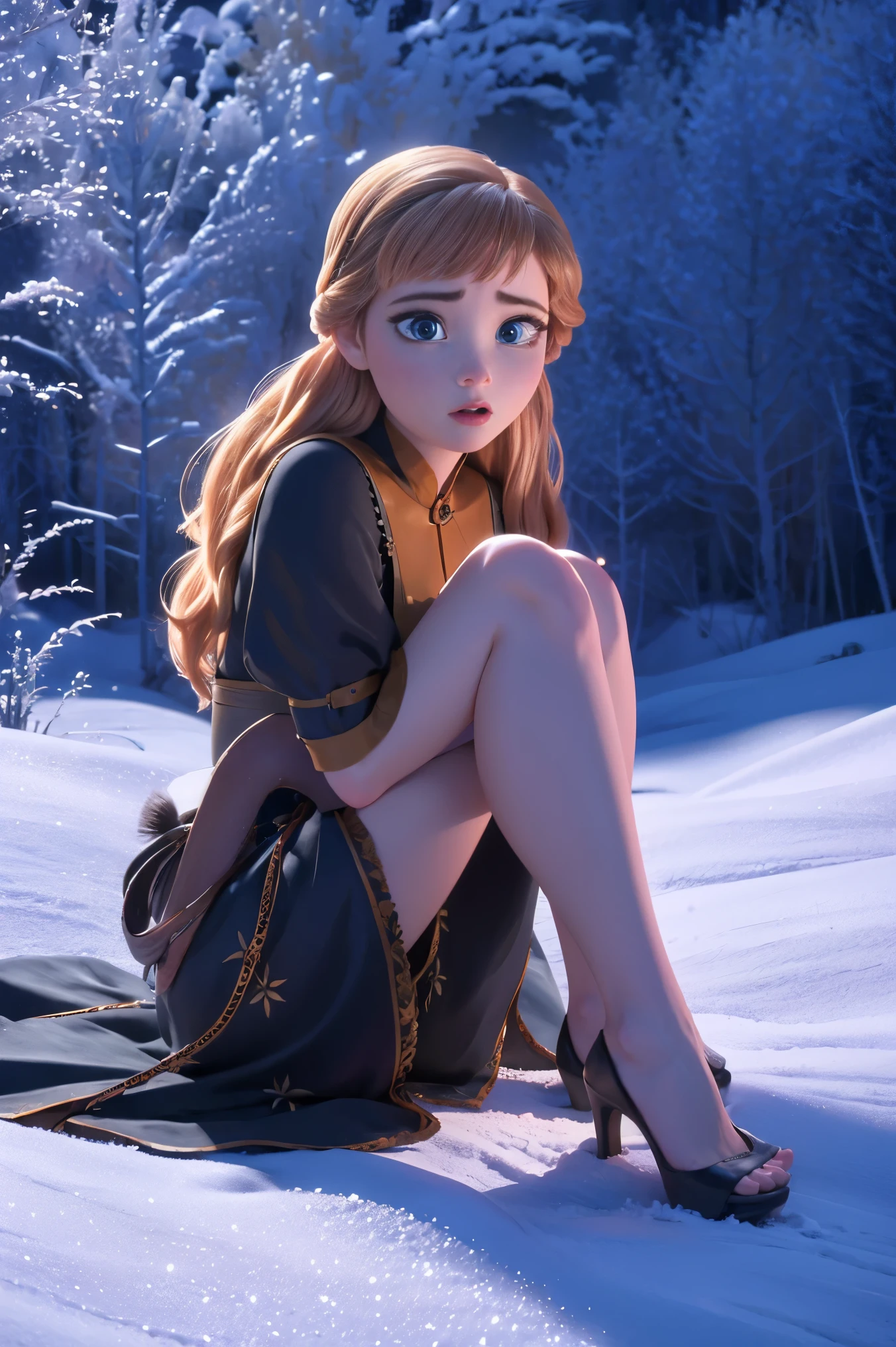  (photorealistic:1.4), 8k high definition detailed realistic, (best quality, masterpiece:1.2), NSFW,  photon mapping, radiosity, physically-based rendering, best quality, highly detailed,1girl, anna, big eyes, outdoors, full body, thong, freezing in the forest, snow,