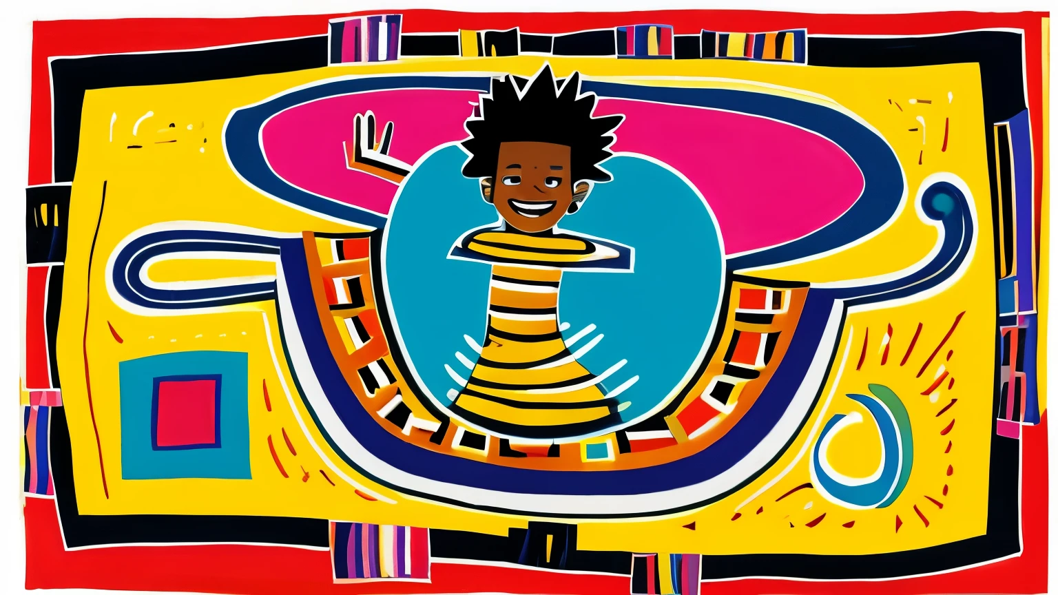 Basquiat-style painting of a person immersed in a joyful activity, representing the importance of self-care and personal fulfillment