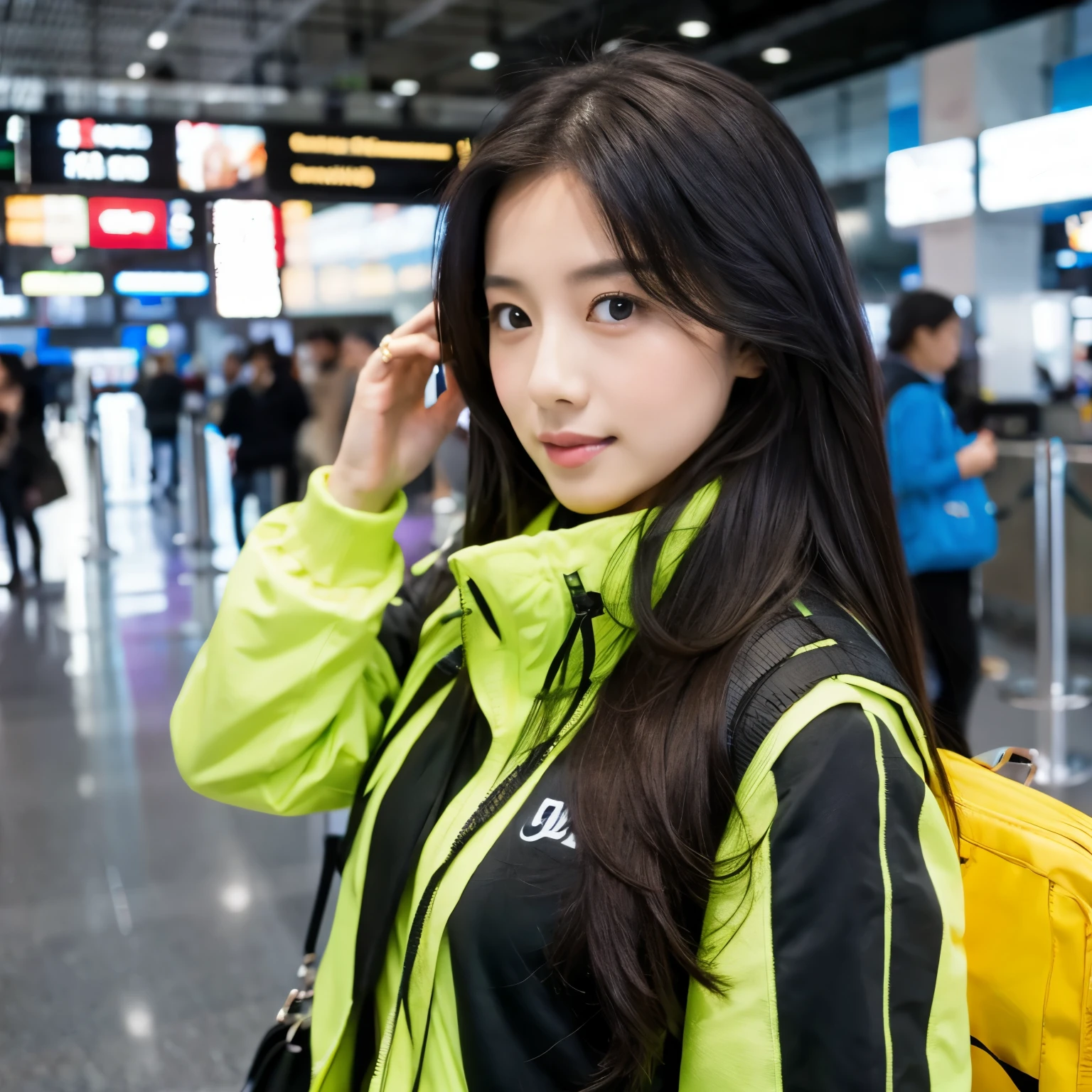 Asian beauties at the airport，，dew