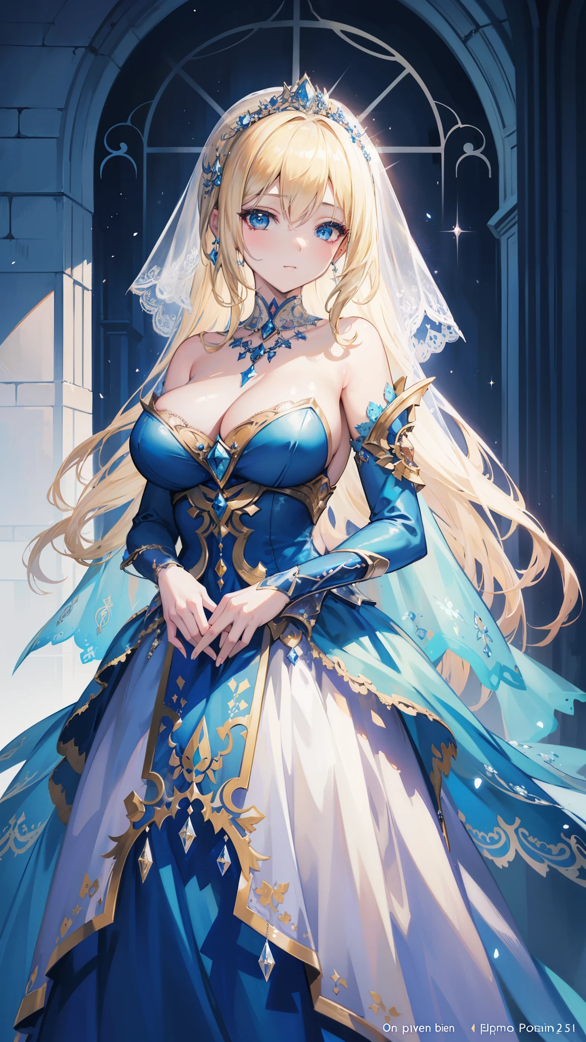 A woman in a blue dress with a veil and a tiable - SeaArt AI