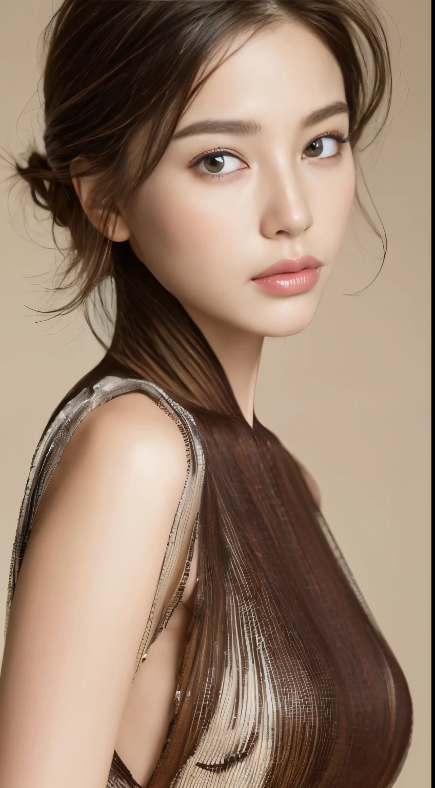 ((highest quality, 8K, masterpiece:1.3)), concentrated: 1.2, perfect body beauty: 1.4, buttocks: 1.2, layered haircut, Highly detailed face and skin texture, delicate eyes, double eyelid, whitened skin, long brown hair、slim、slender、model body shape