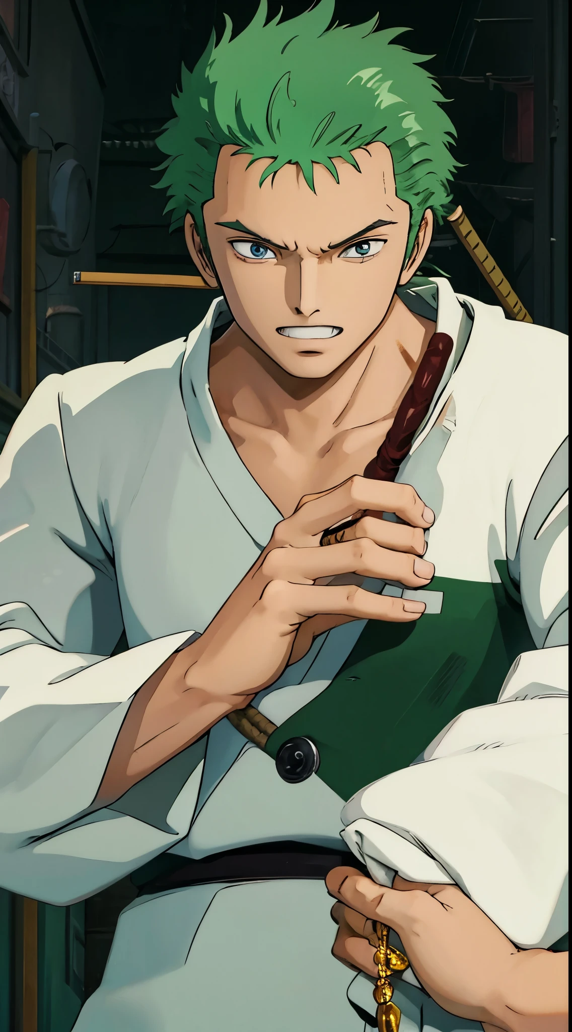 (Roronoa Zoro), perfect eyes, perfect face, perfect hand, 1 man.