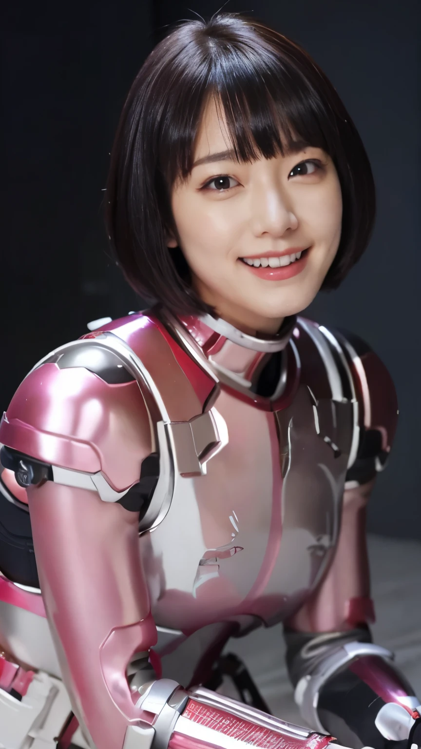 (super highest quality、In 8K、masterpiece、delicate illustrations、lying down:1.5、master piece:1.3、Pinch Scene:1.5),(She wears a futuristic battle suit with a dark pink and white shine.:1.5)、A beautiful and bewitching Japanese 22-year-old woman:1.5、plump body:1.3、black hair、bob cut、smile、dynamic pose:1.3、Bedroom、NSFW:1.5, smile、on the bed、show off your chest:1.3