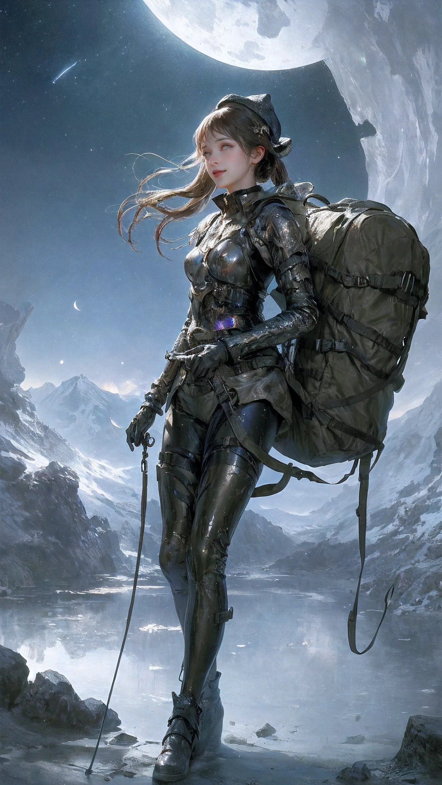 masterpiece, best quality, ultra-detailed, illustration, 1 girl, alone, Outdoor activities, camping, night, mountains, nature, Star, moon, bonfire, tent, double ponytail, green eyes, hapiness, hapiness的, Backpack, sleeping bag, camping stove, Water bottle, mountain shoes, Gloves, sweater, have, flashLight, forest, rock, river, wood, smokes, shadows, contrast, clear sky, constellation, 银river系, peaceful, serene, quiet, peaceful, 偏secluded的, secluded, adventurous, exploration, escape, independent, Survive, Resourceful, challenge, perseverance, endurance, endurance, Observations, intuition, Adaptability, creativity, imagination, artistry, inspiration, beauty, awe, Want to know, gratitude, Admiring, relaxation, enjoy, revival, Mindfulness, consciousness, connect, harmonious, balance, texture, detail, realism, depth, view, work, color, Light, shadow, reflection, refraction, Tone, contrast, prospect, middle ground, background, nature主义的, Figurative, Representative, impressionistic, Expressionist, Abstract, innovative, experimental, Unique