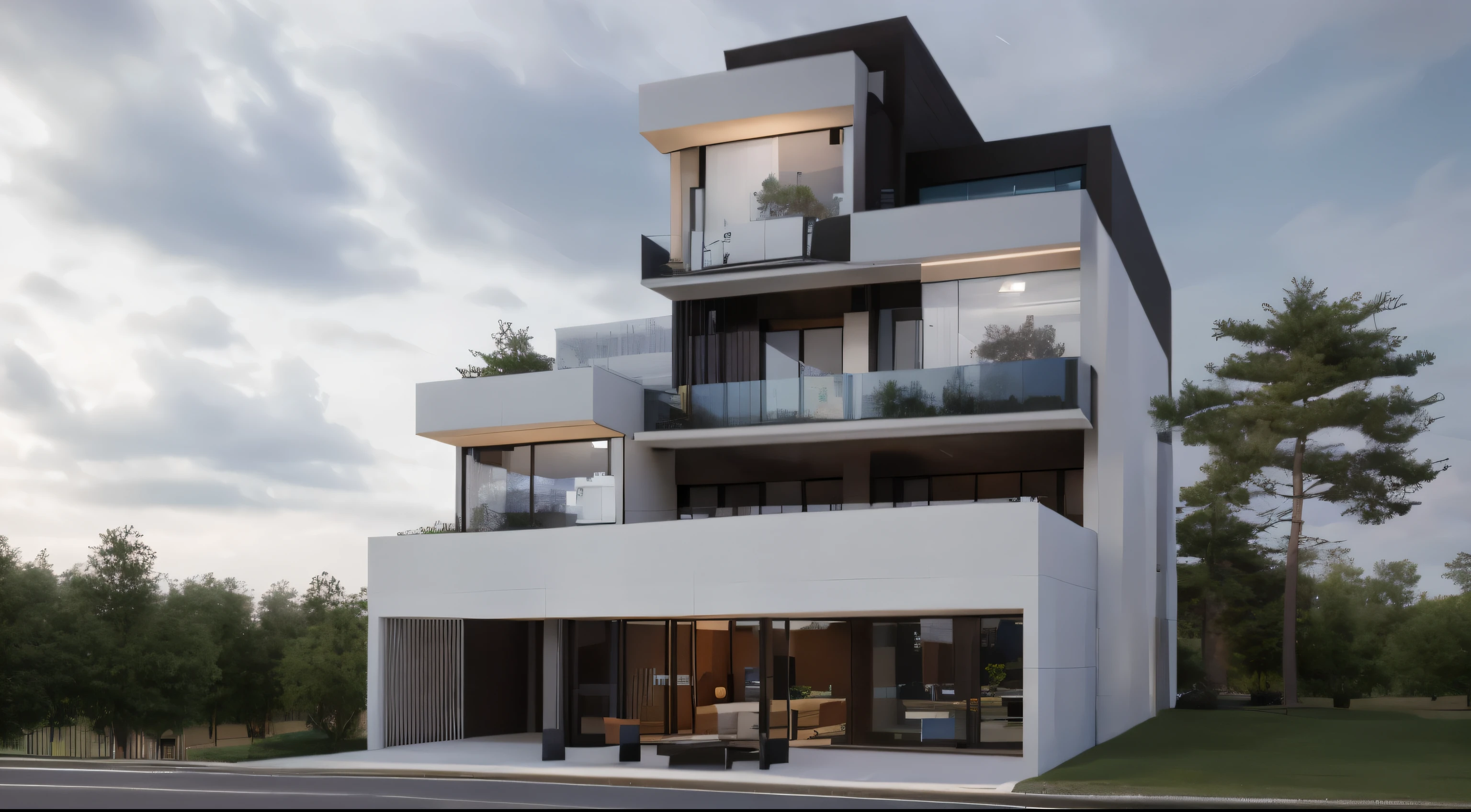 Exterior shophouse with road with cars.